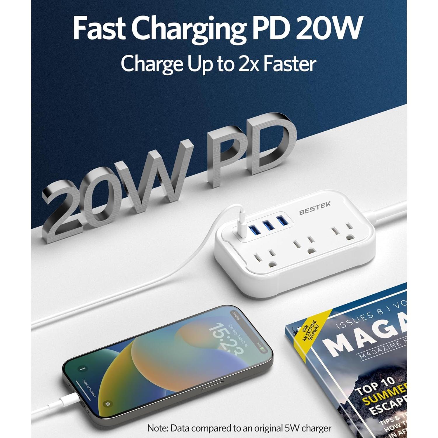 Adaptador de corriente internacional BESTEK Tipo I - 3 salidas CA y 4 USB