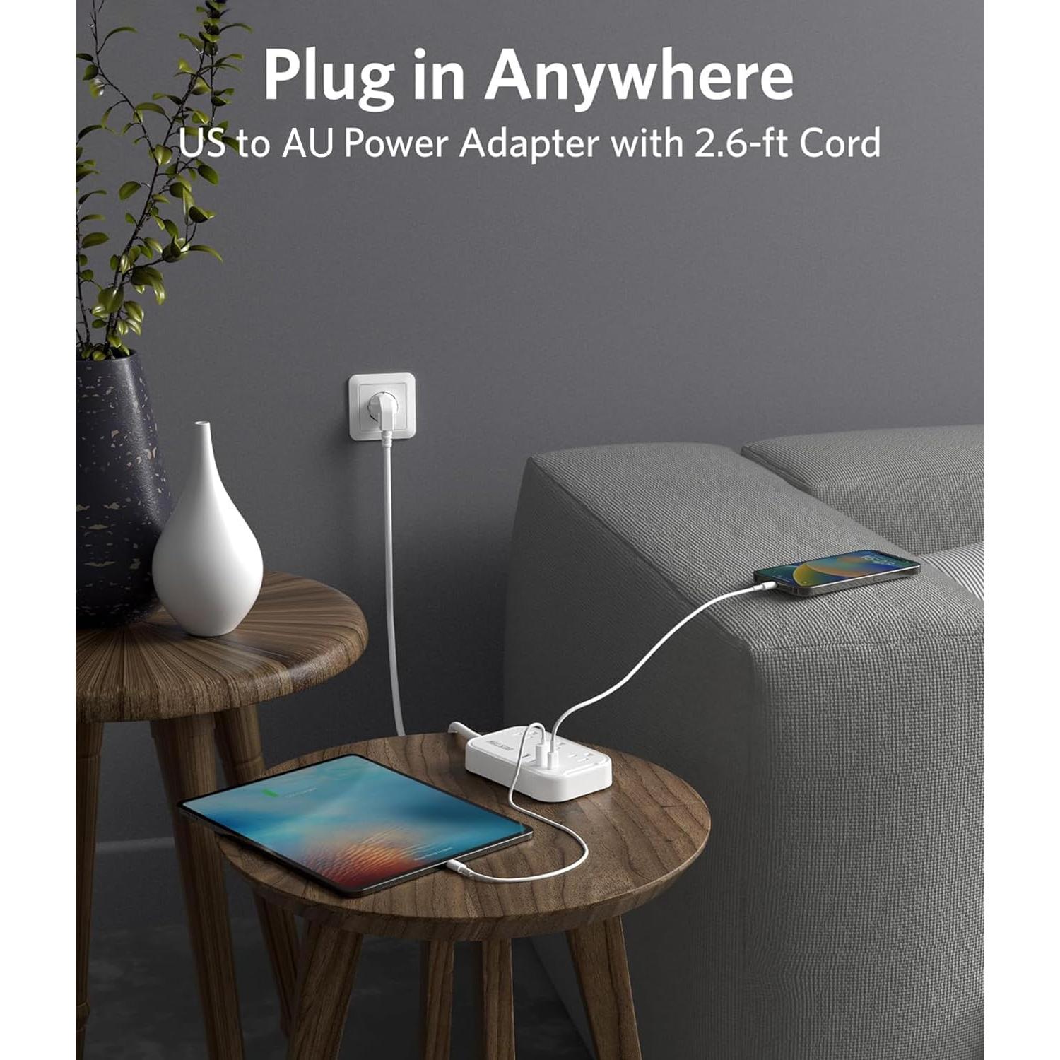 Adaptador de corriente internacional BESTEK Tipo I - 3 salidas CA y 4 USB