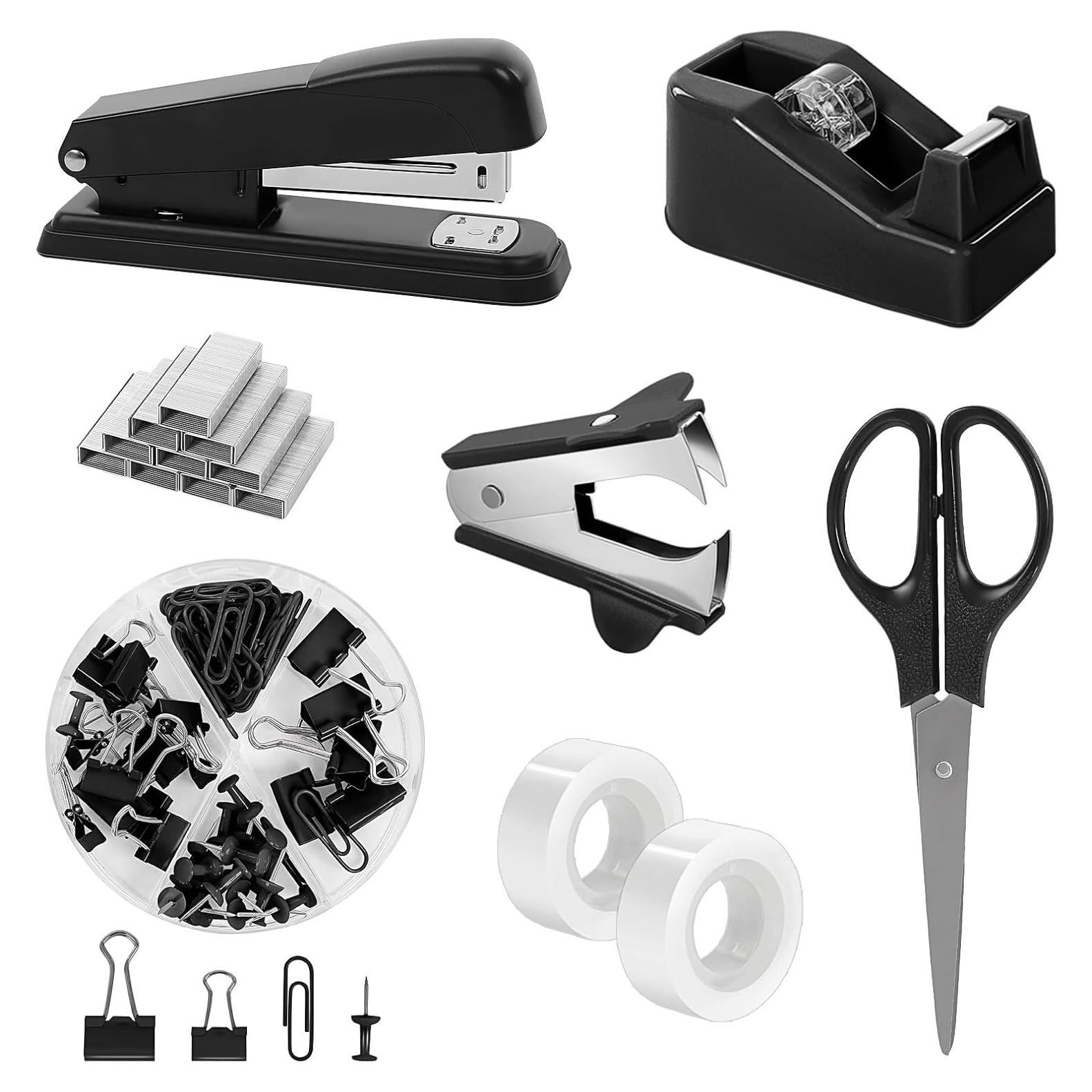 Juego de Suministros de Oficina SKYDUE Negro - Grapadora, Tijeras y Clips