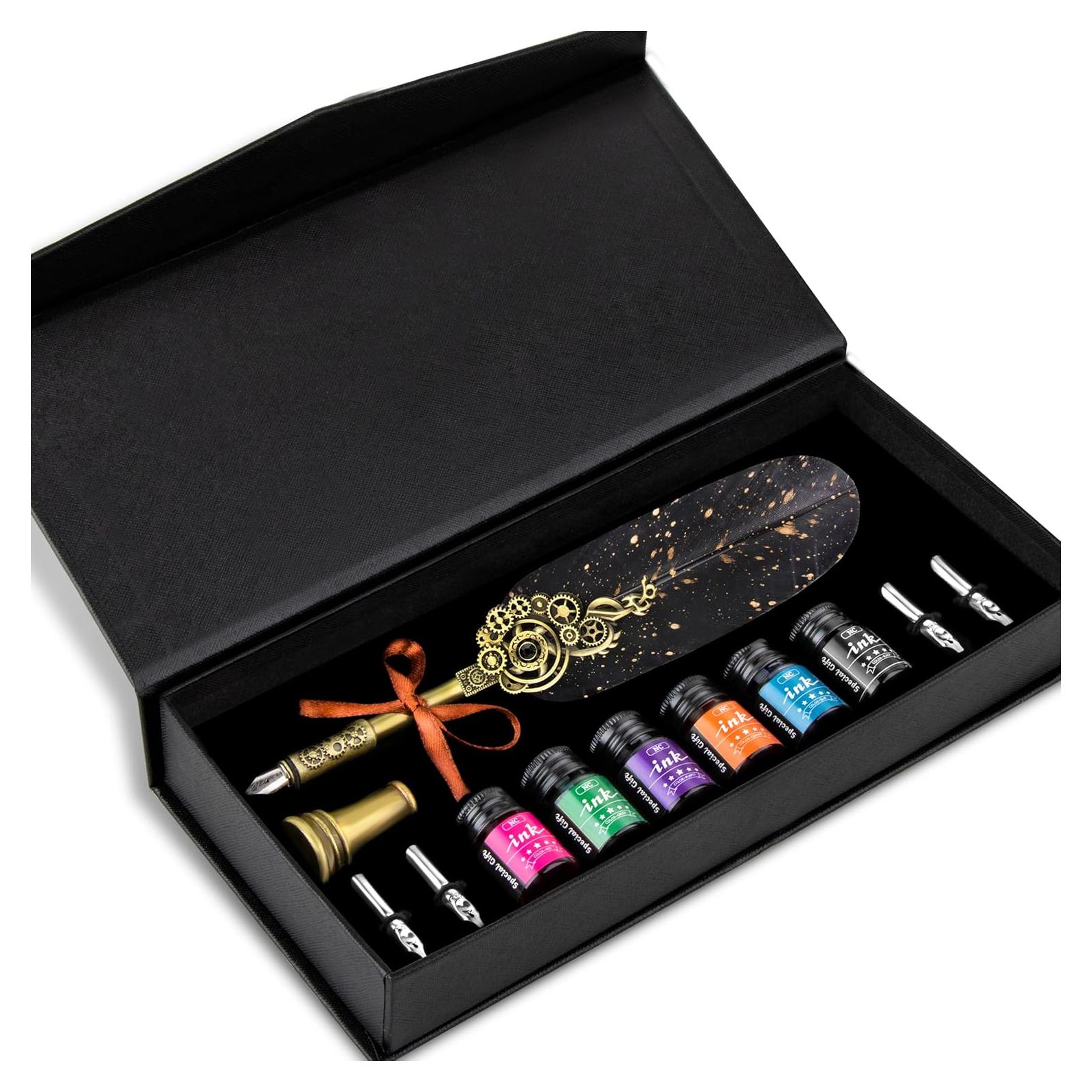 Juego de Pluma y Tinta NC - Caligrafía Vintage con 6 Tintas