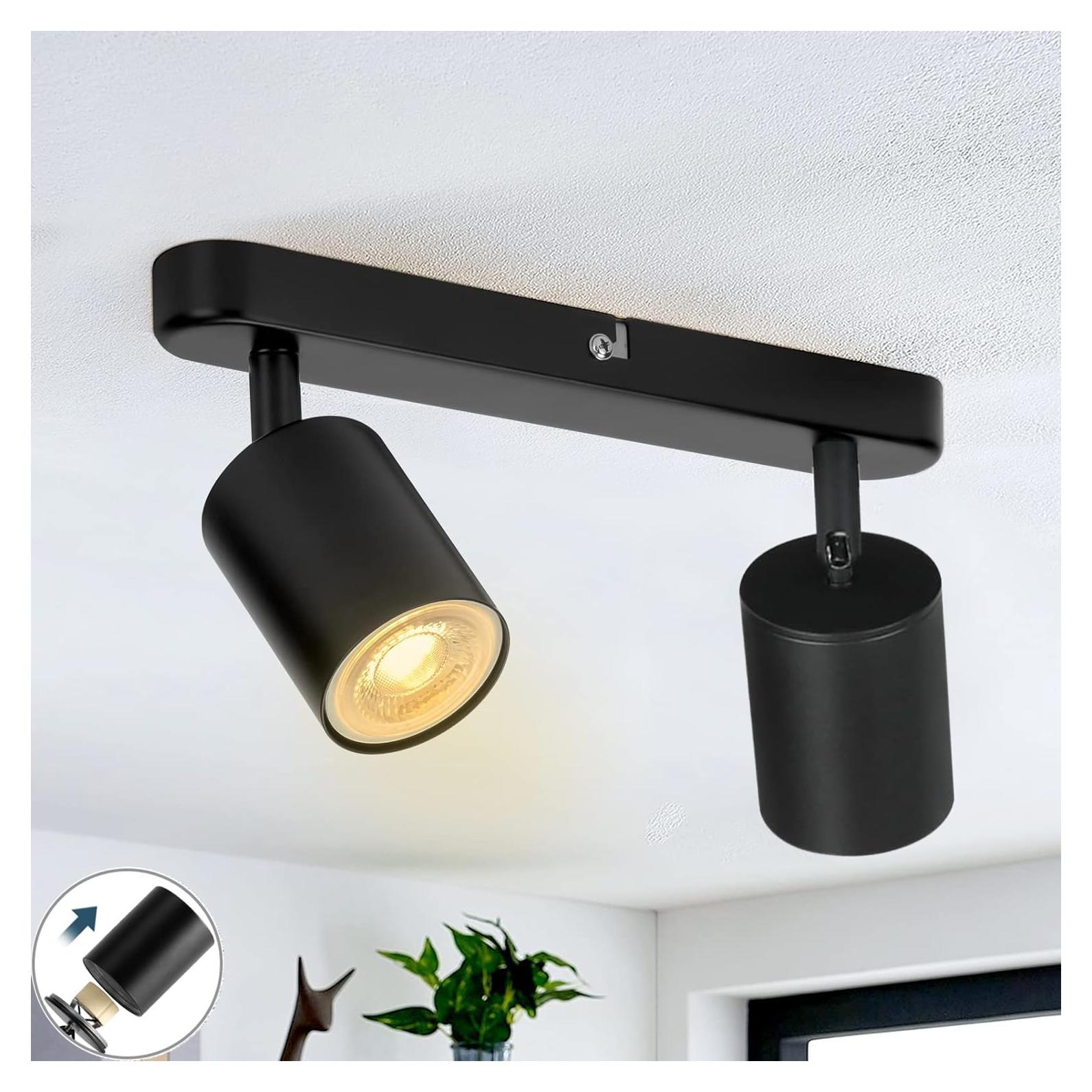 Foco de Techo Ajustable SGGSHENNAN 2 Luces GU10 Negro