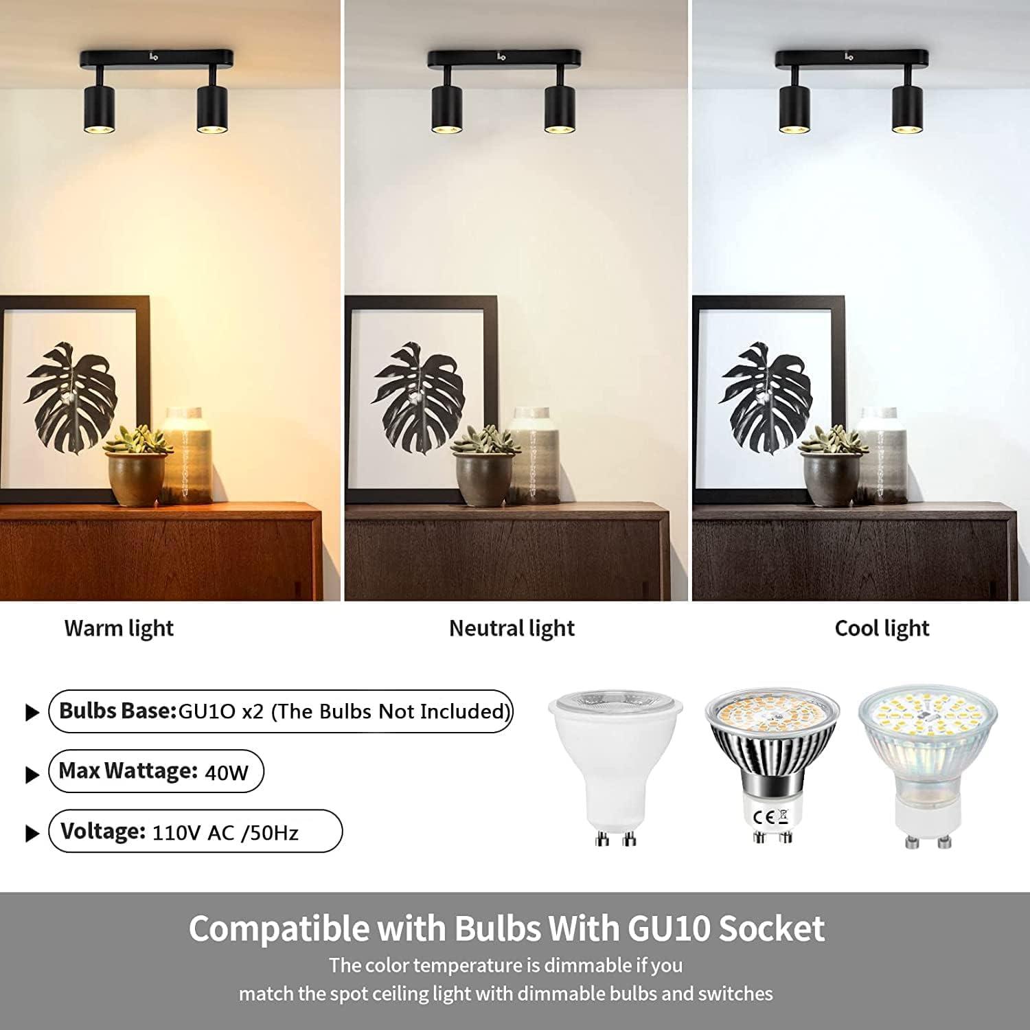 Foco de Techo Ajustable SGGSHENNAN 2 Luces GU10 Negro