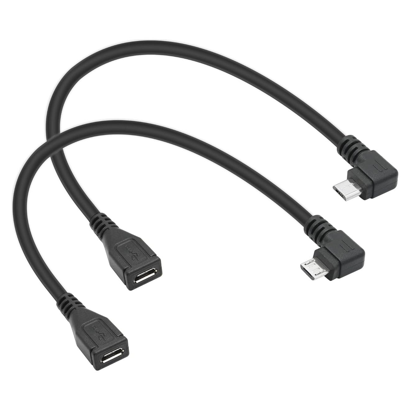 Cable Extensión Micro USB 90° Izquierda y Derecha 25cm Maixbomr