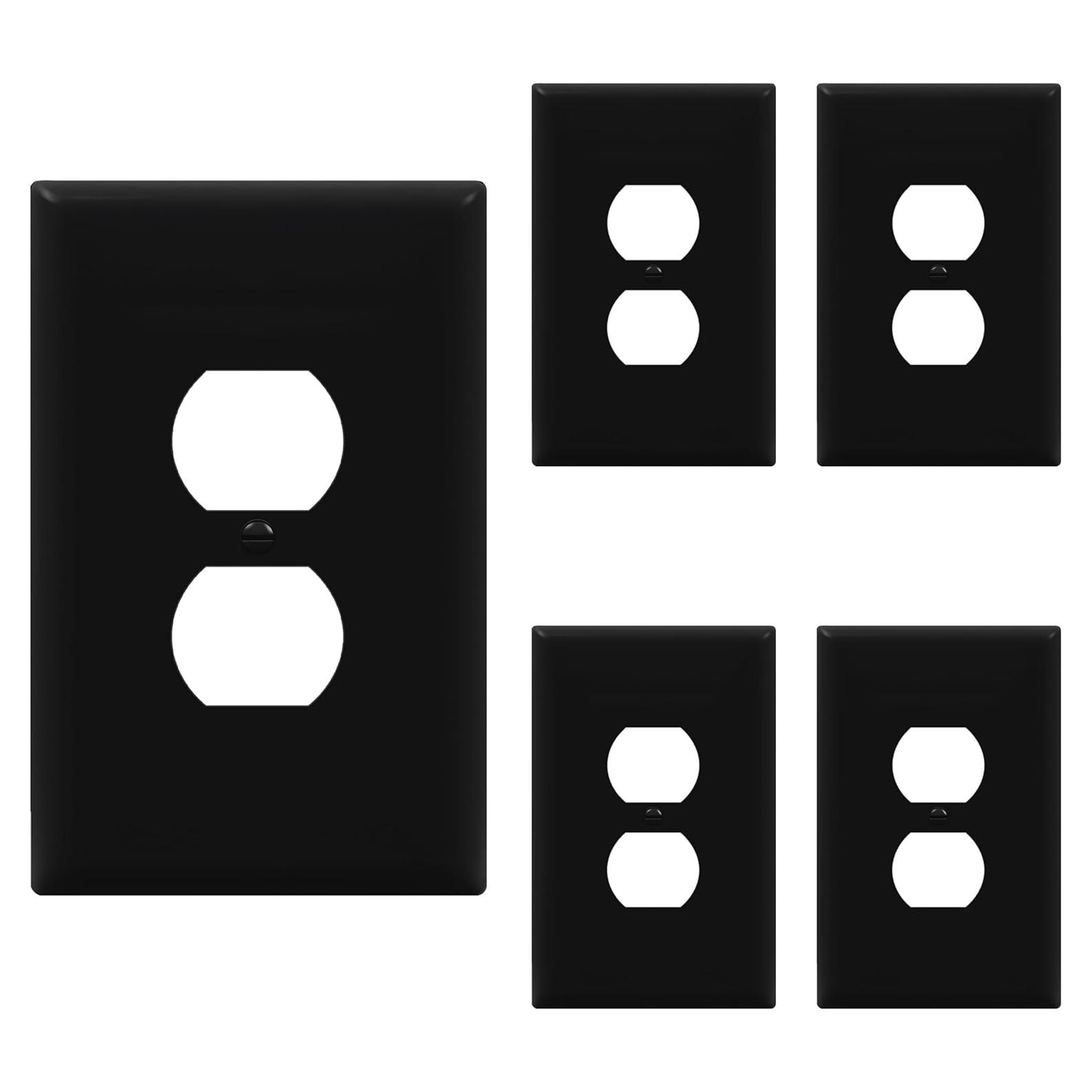 Placa de Pared Doble Jumbo ENERLITES 13.97x8.89cm Negro 5 Pzas