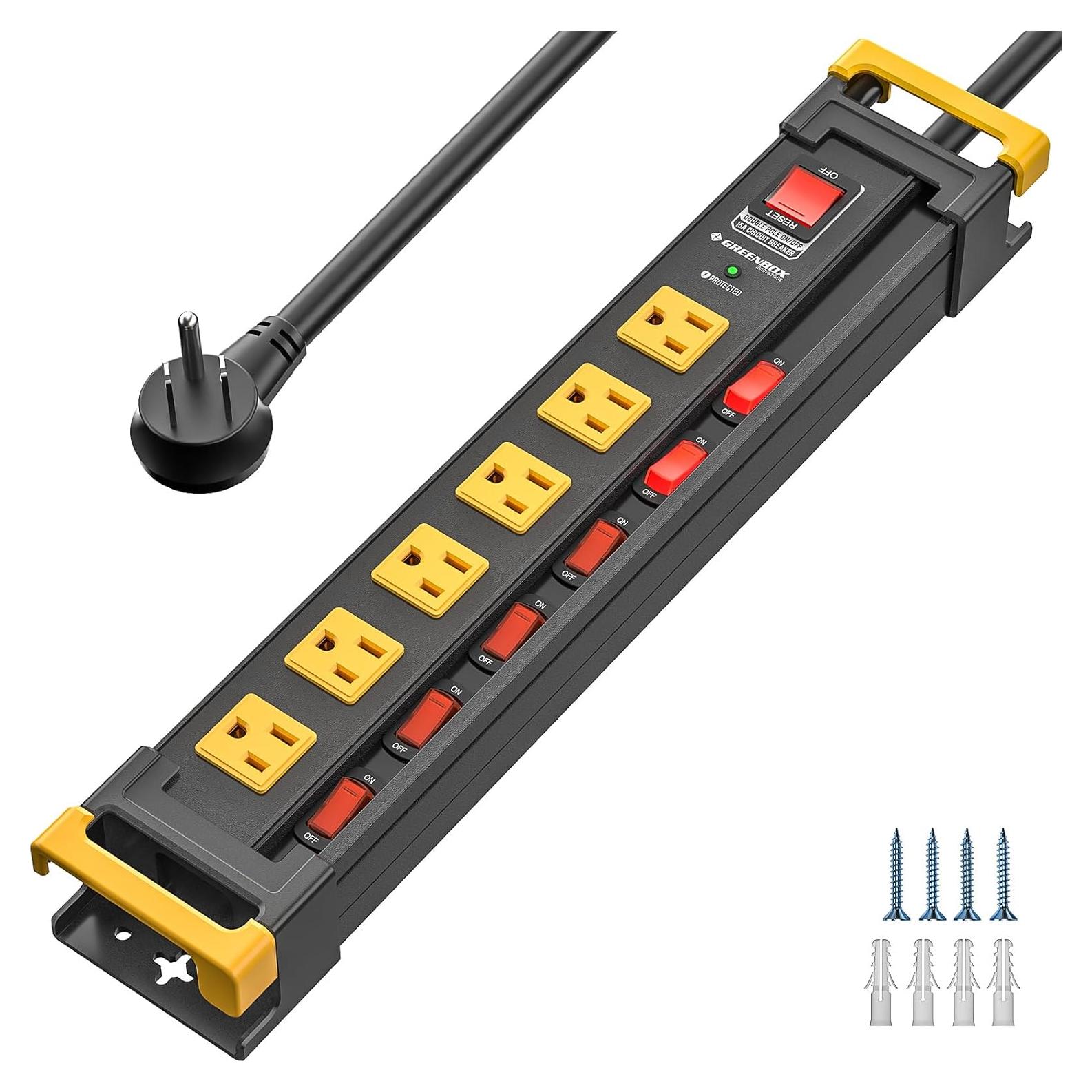 Regleta de Potencia Green Box 6 Salidas Metal 3300J 1.83m