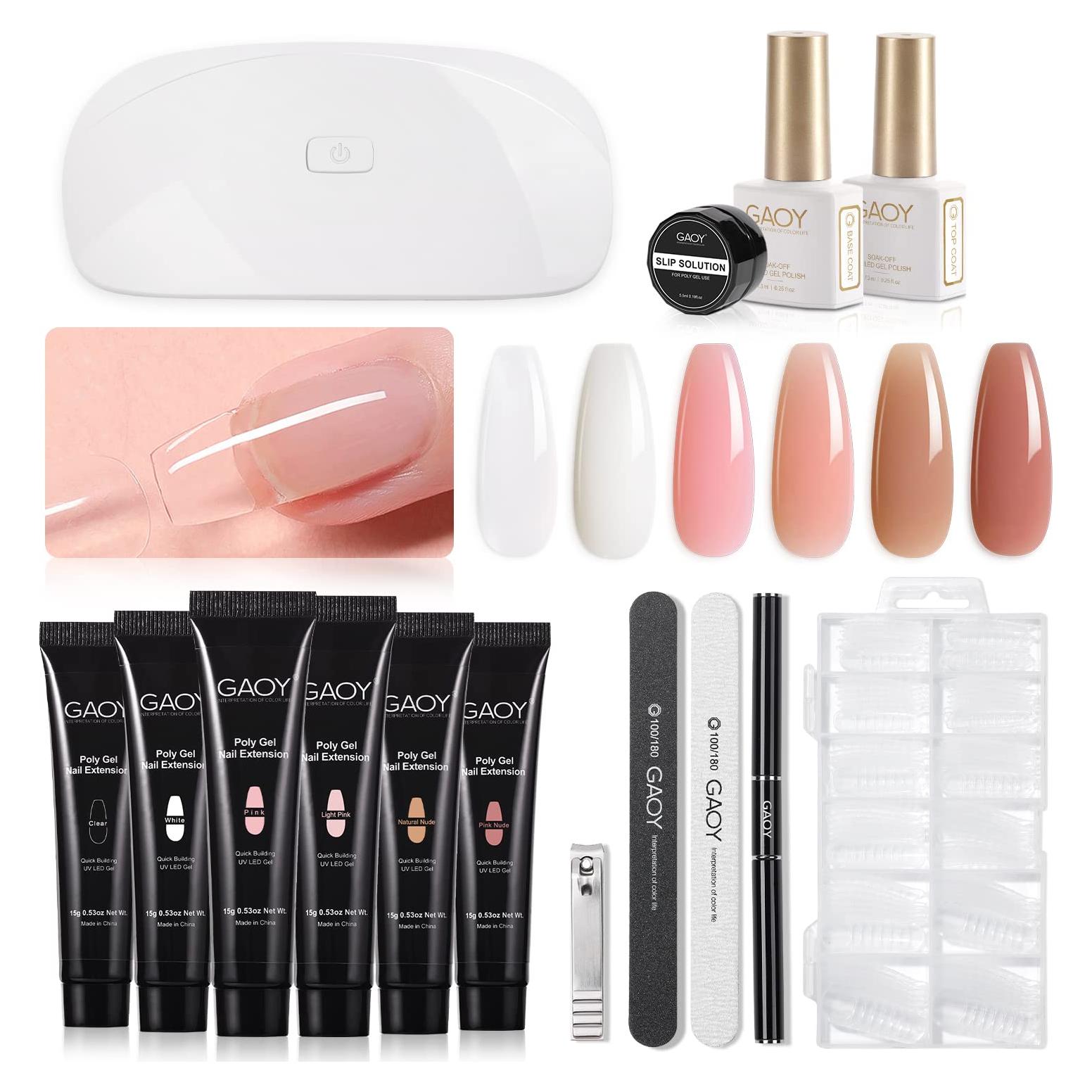 Kit de Uñas de Gel Polimérico GAOY 6 Piezas con Luz UV