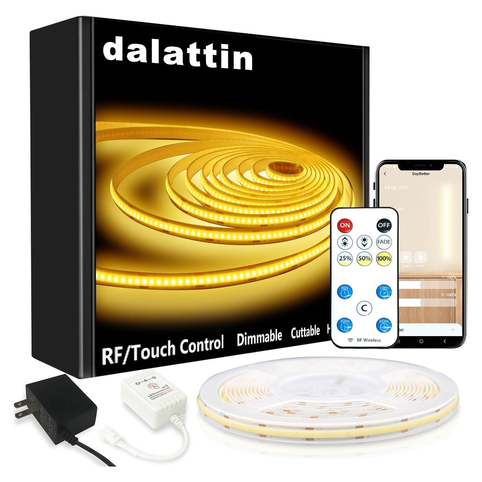 Tira de Luz LED COB 5m dalattin 3000K Blanco Cálido con Control Remoto