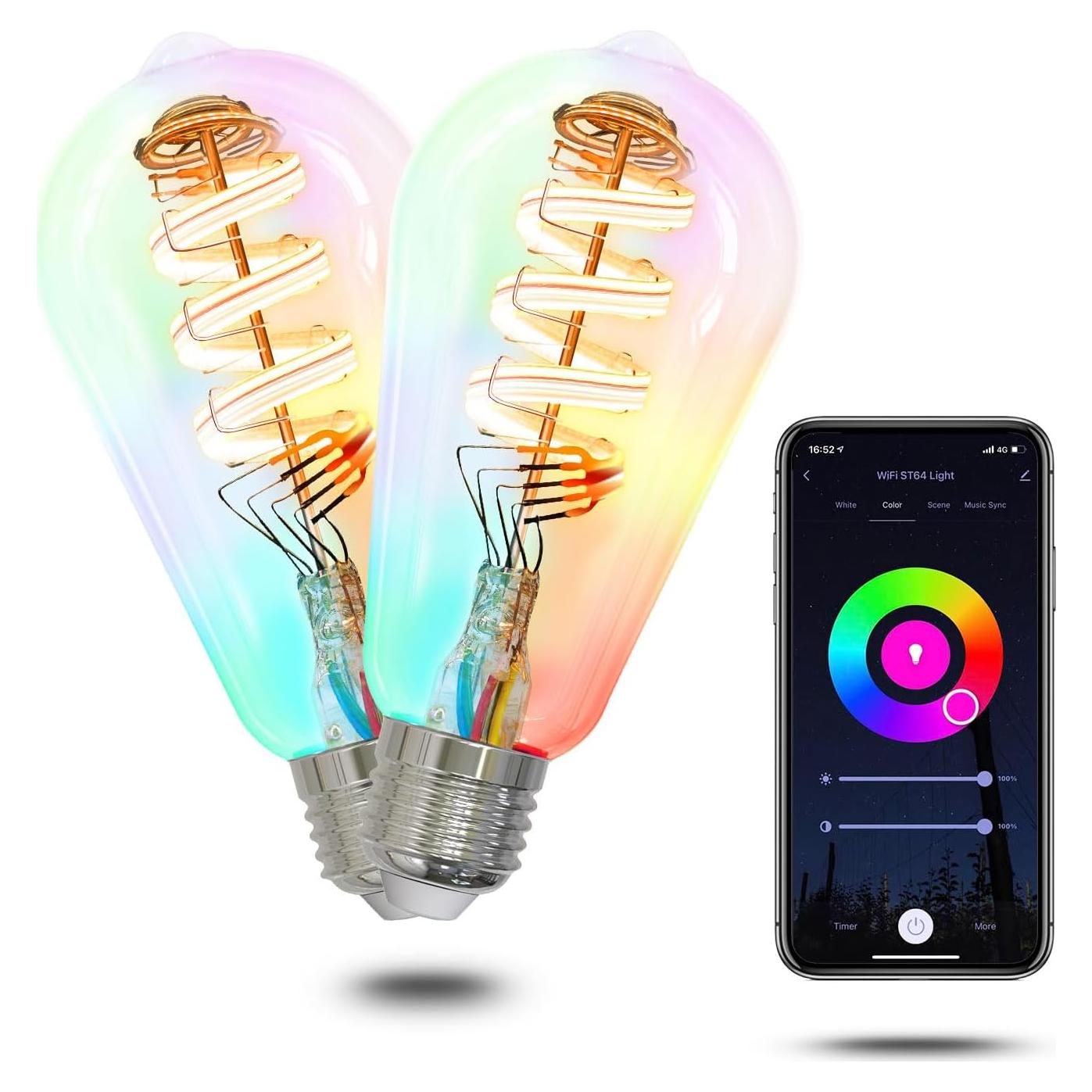 Bombillas LED Inteligentes MOES ST64 WiFi 2 Paquete RGB 5W