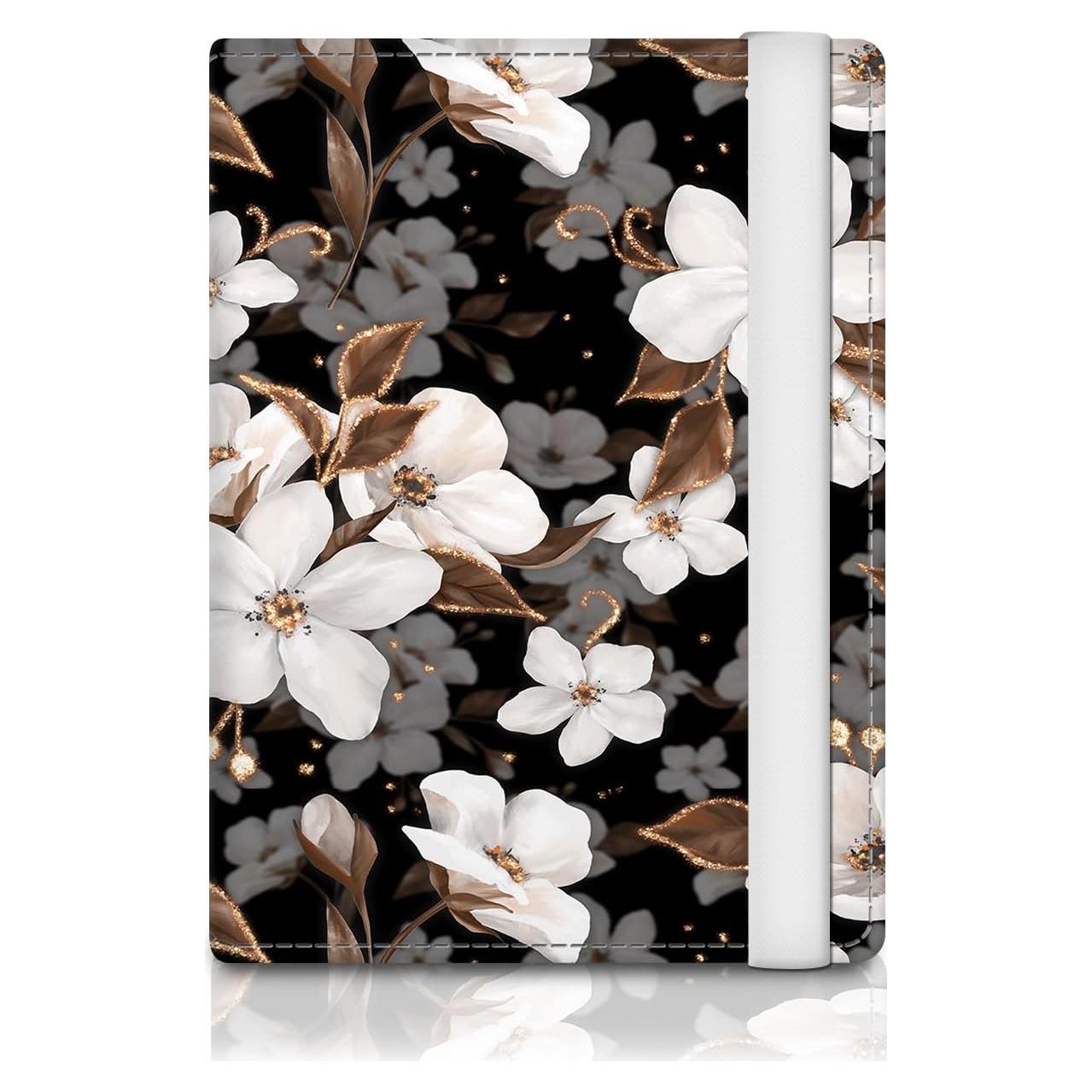 Portapasaportes de Cuero Premium RFID ATJFKIXL - Flores Negras
