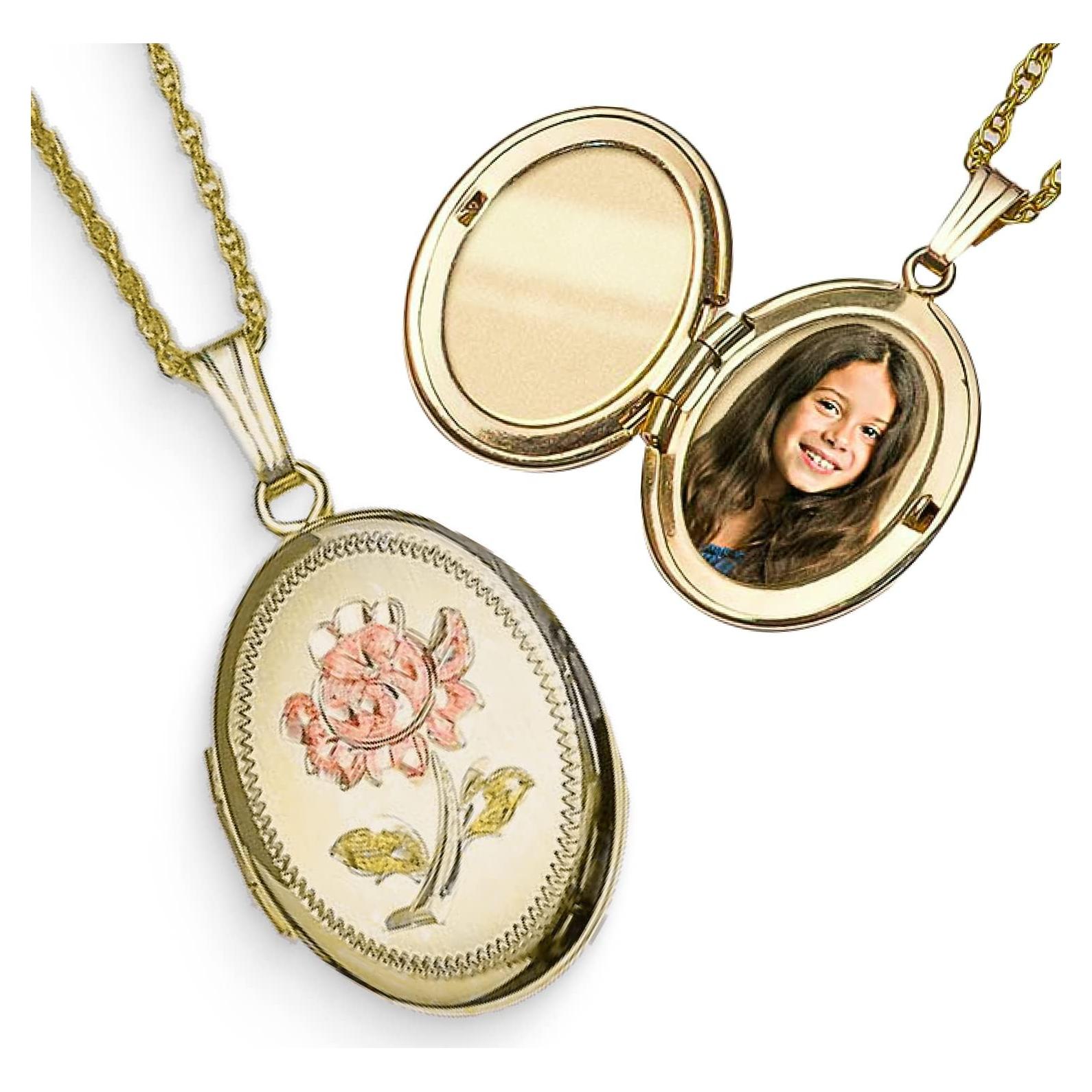 Collar Locket Personalizado Oro 14K PicturesOnGold 1.9x2.5cm
