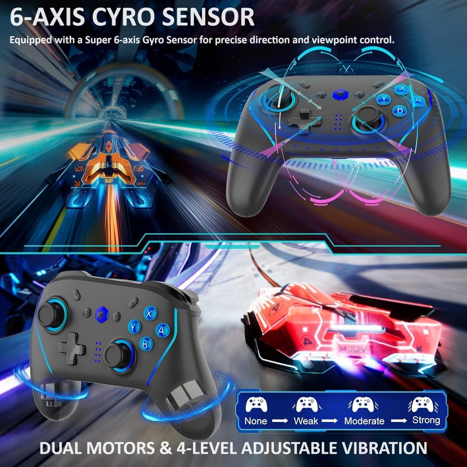 Controlador Inalámbrico NBCP para Switch Lite - Vibración Dual, Giroscopio 6 Ejes, RGB