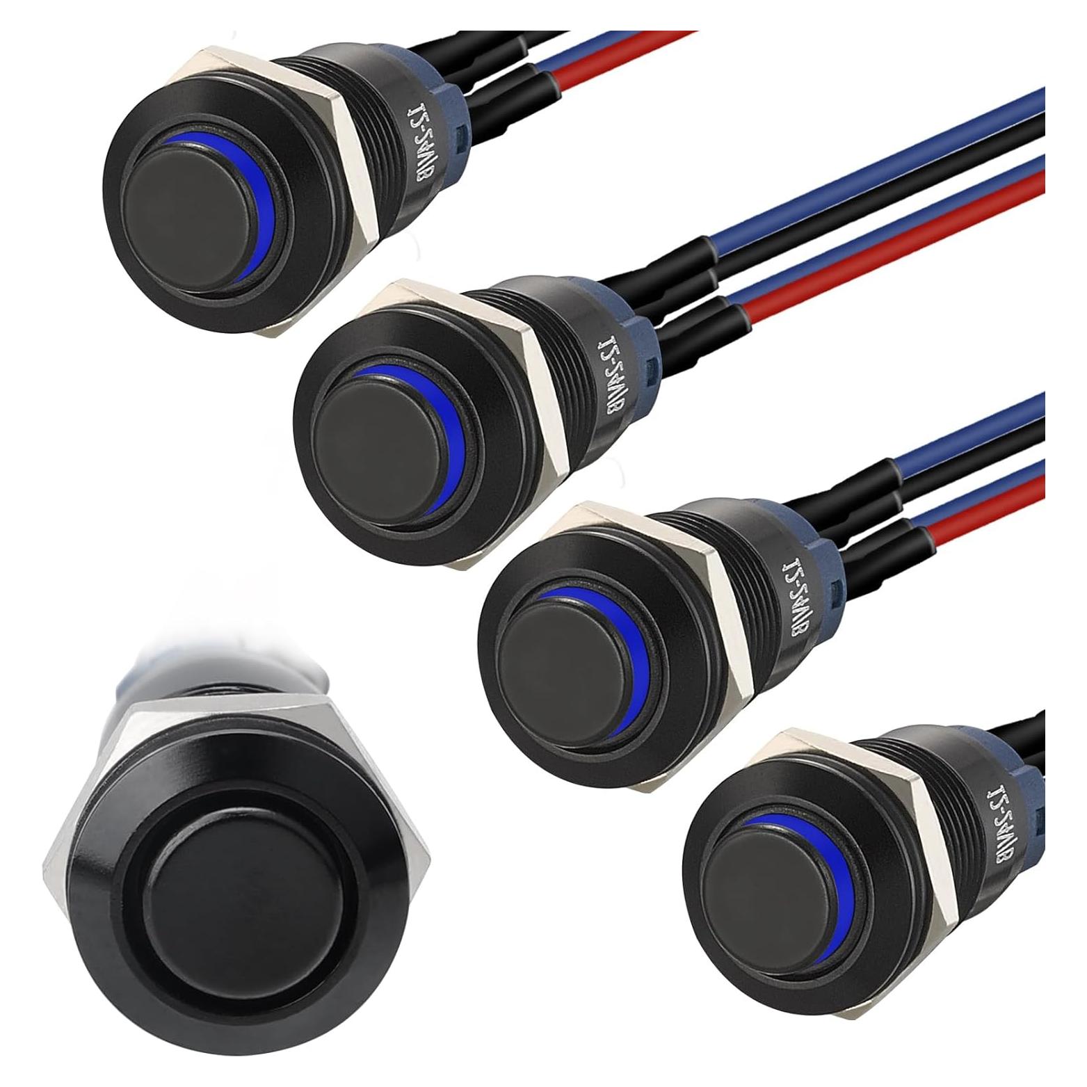 Interruptor Momentáneo LED 12mm STARELO 5pcs Carcasa Negra