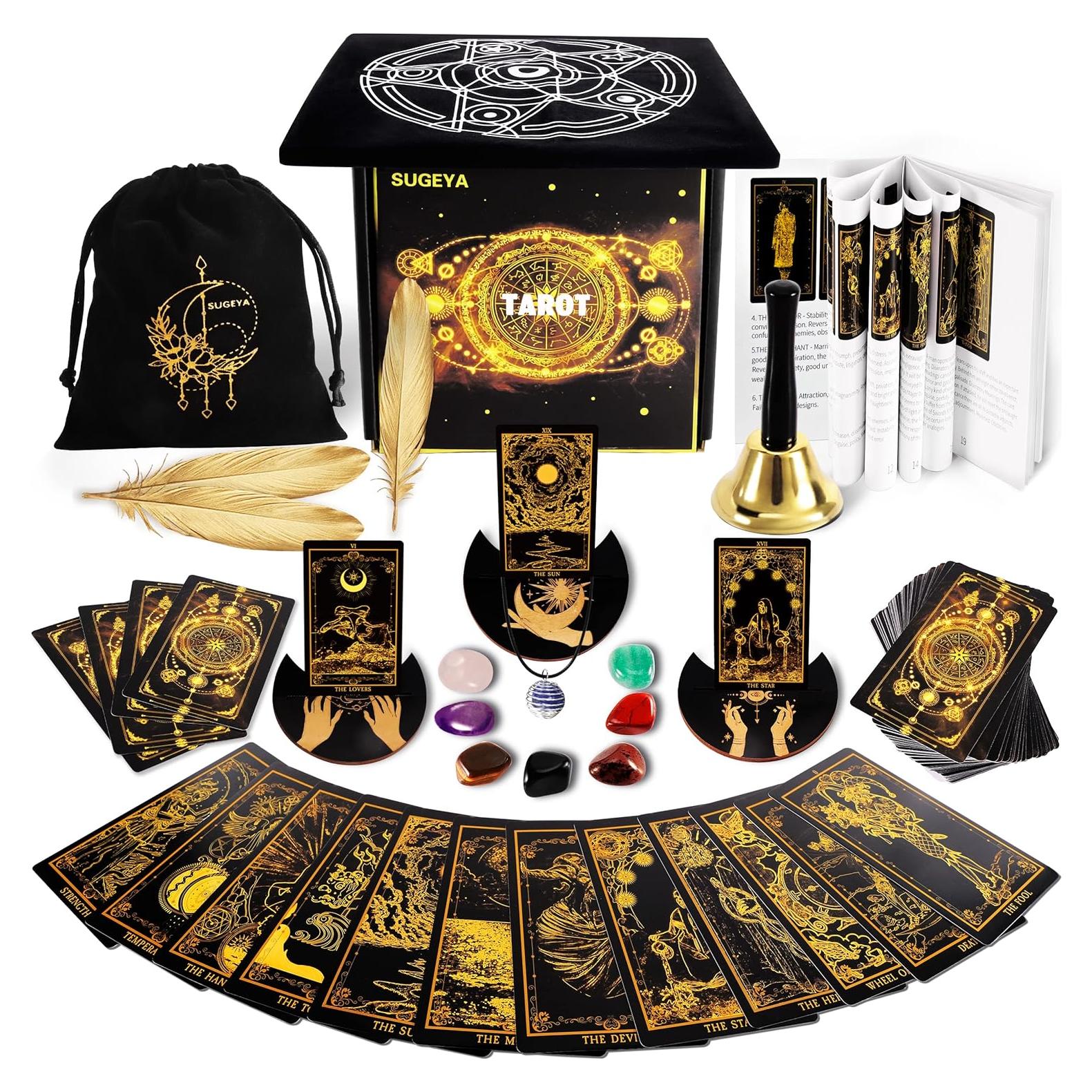 Set de Tarot SUGEYA 78 Cartas Negras con Guía y Accesorios