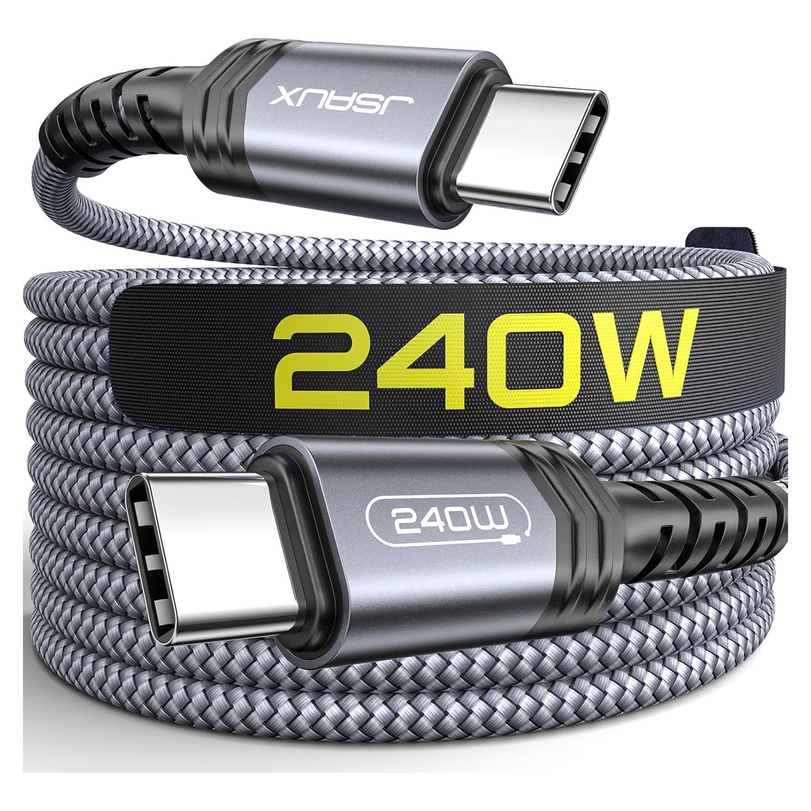 Cable USB C a C JSAUX 240W 2.0m Carga Rápida Gris