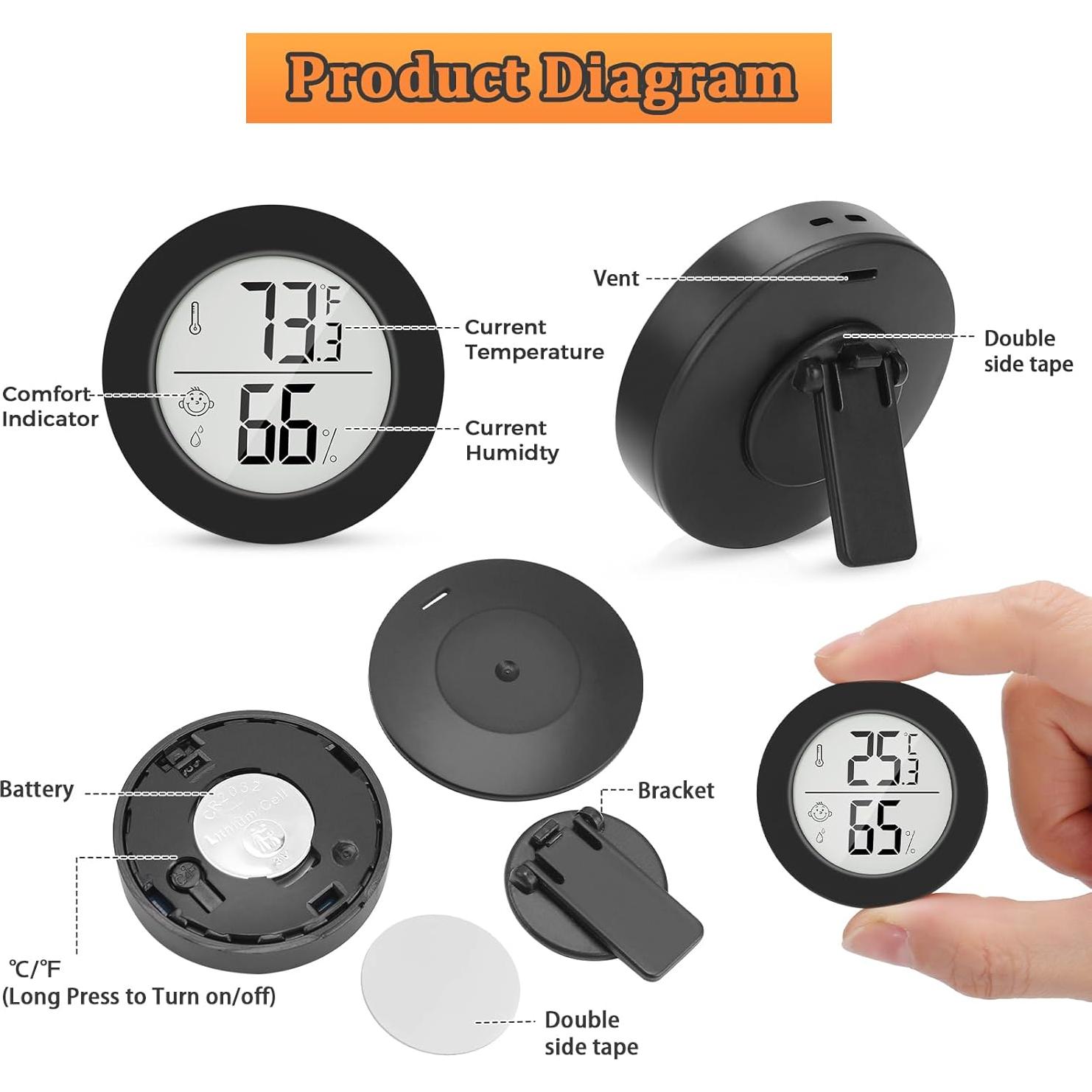 Termómetro y Higrómetro Digital para Reptiles Thlevel - Paquete de 2