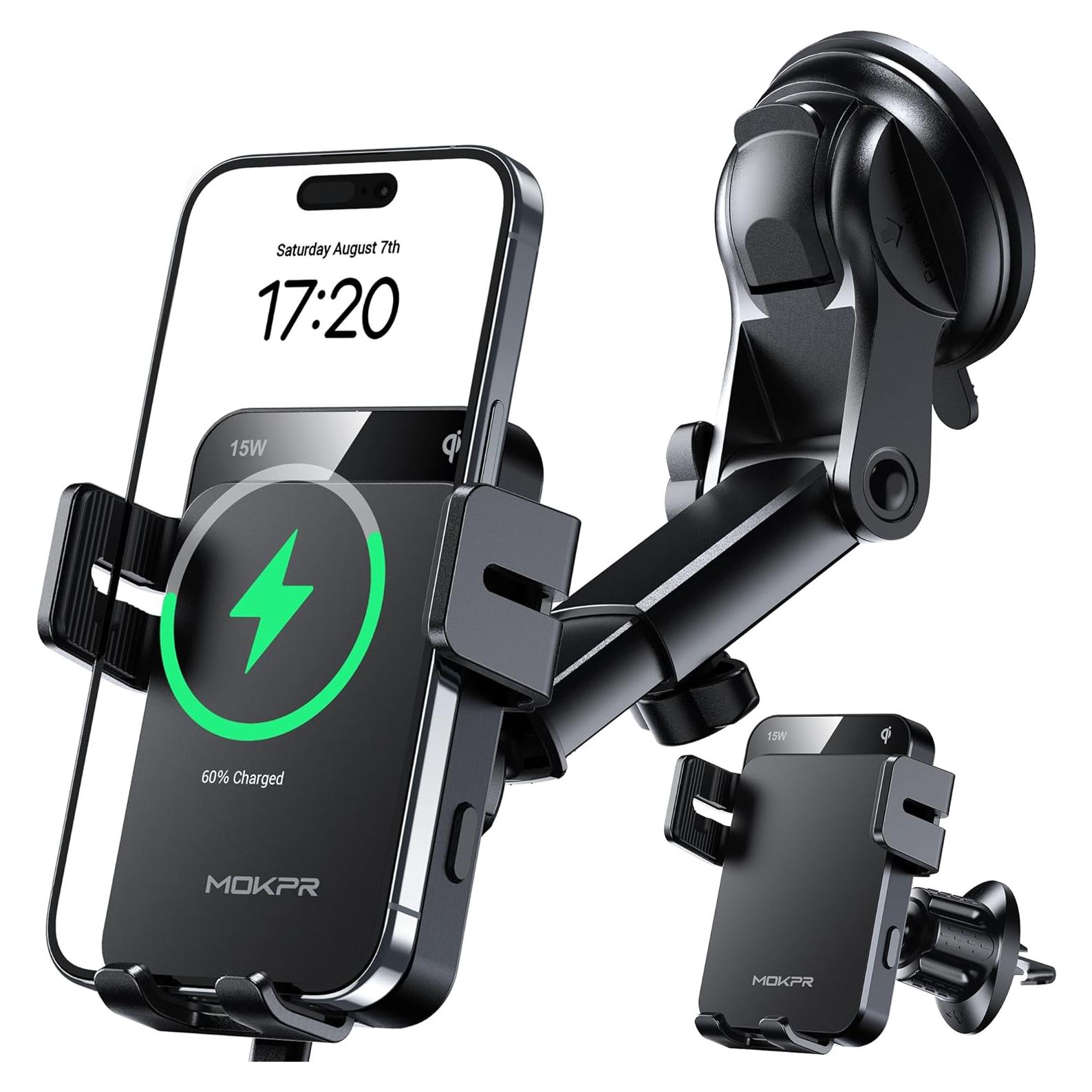 Cargador Inalámbrico para Auto MOKPR 15W con Soporte Automático