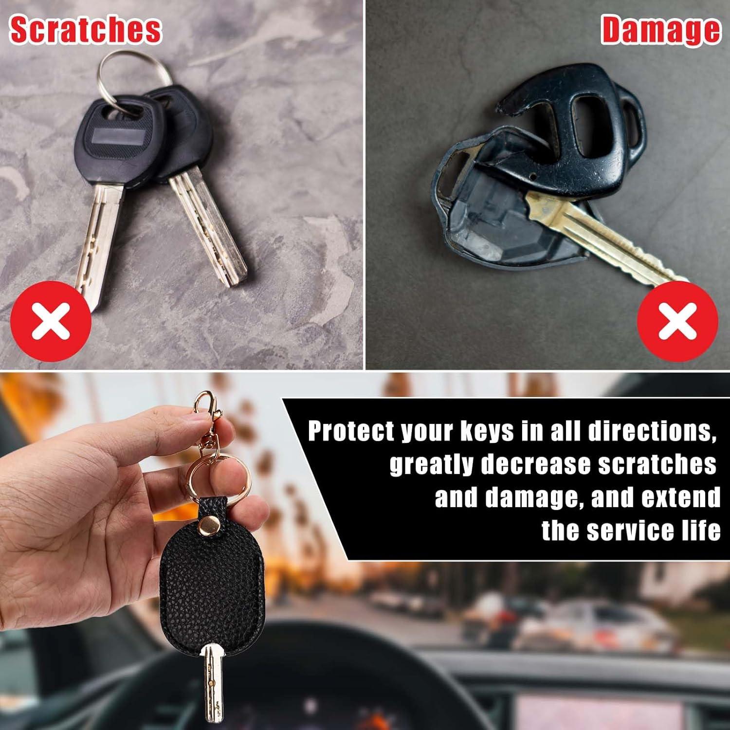 Funda de Llave de Coche de Cuero PU Negra con Anillo de Hierro