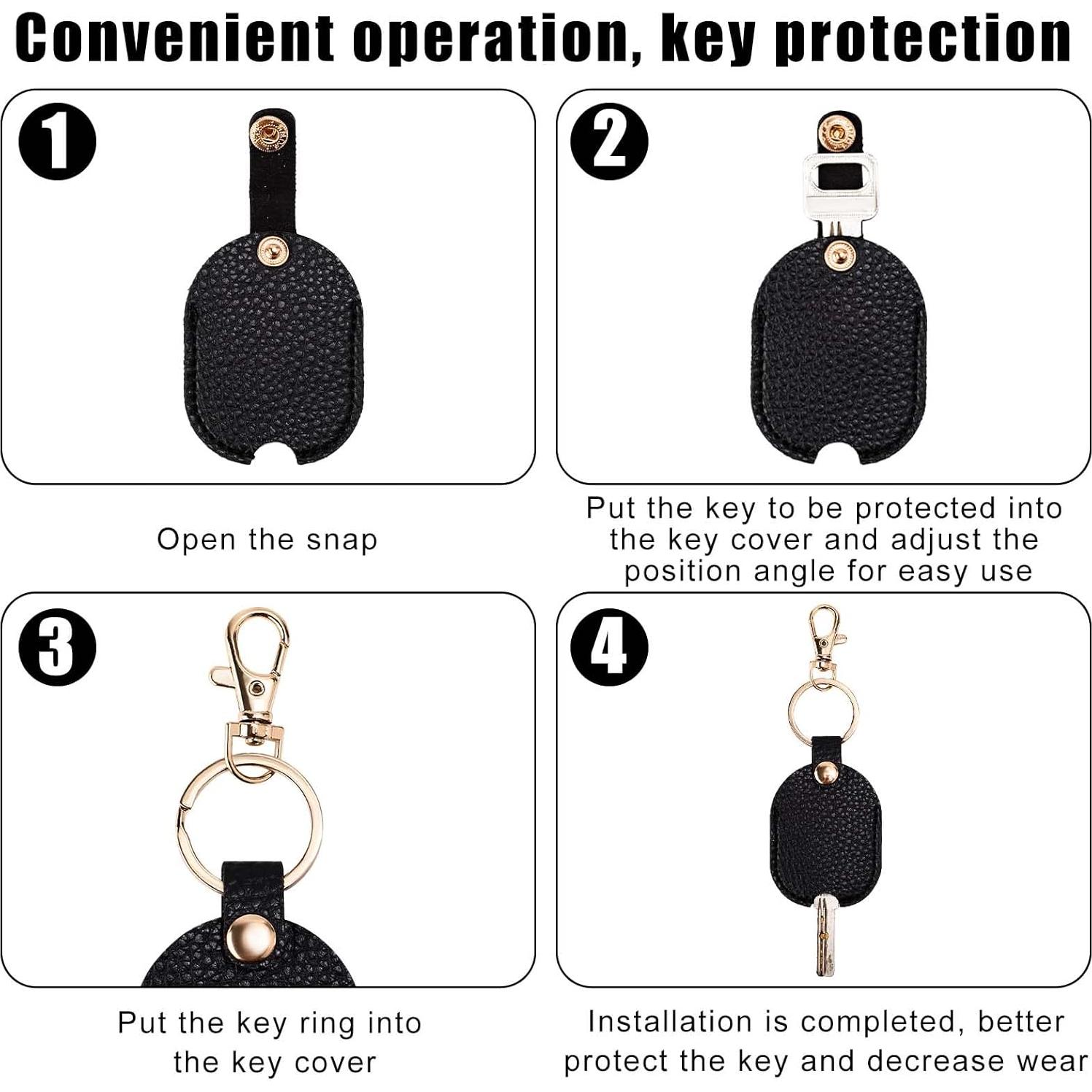 Funda de Llave de Coche de Cuero PU Negra con Anillo de Hierro