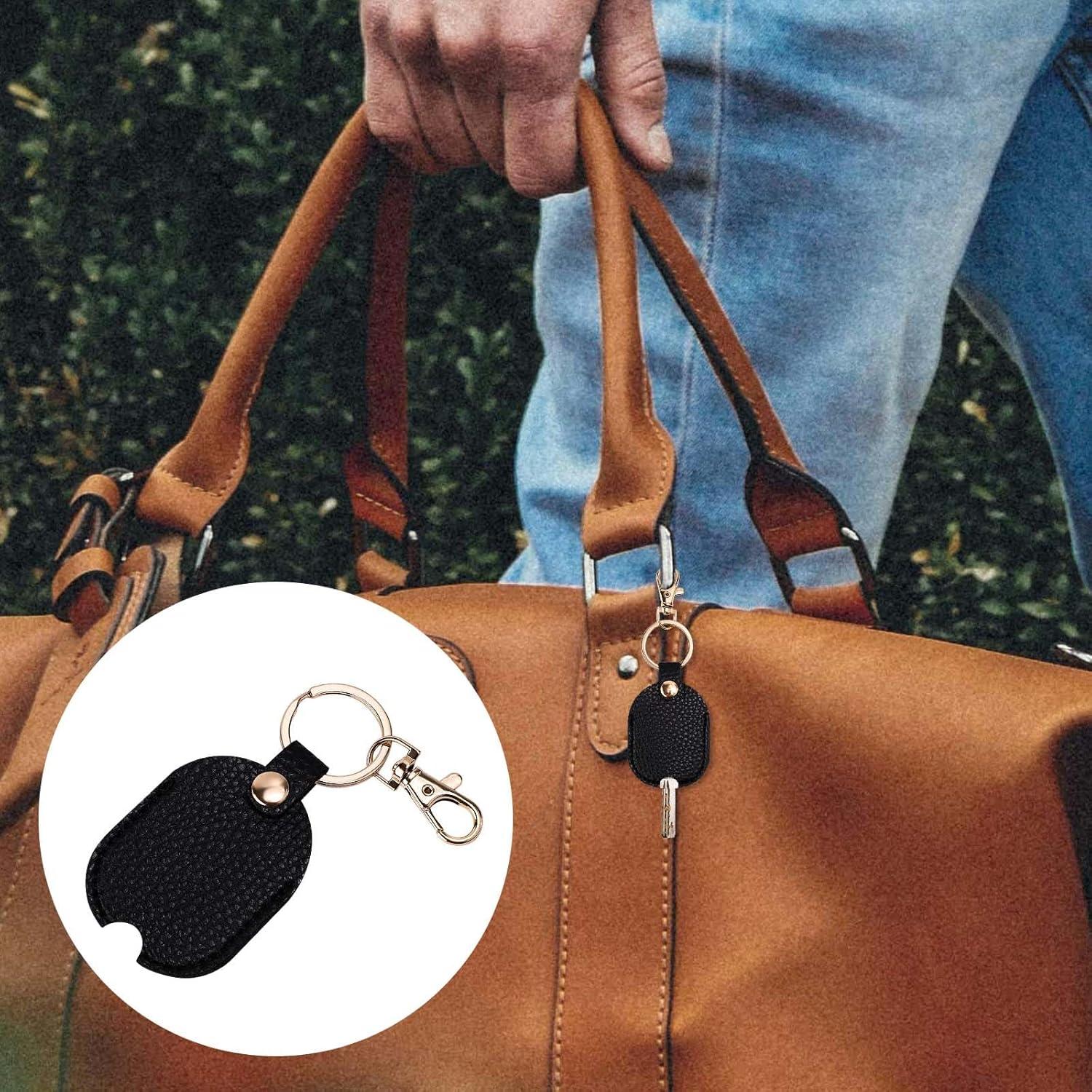 Funda de Llave de Coche de Cuero PU Negra con Anillo de Hierro