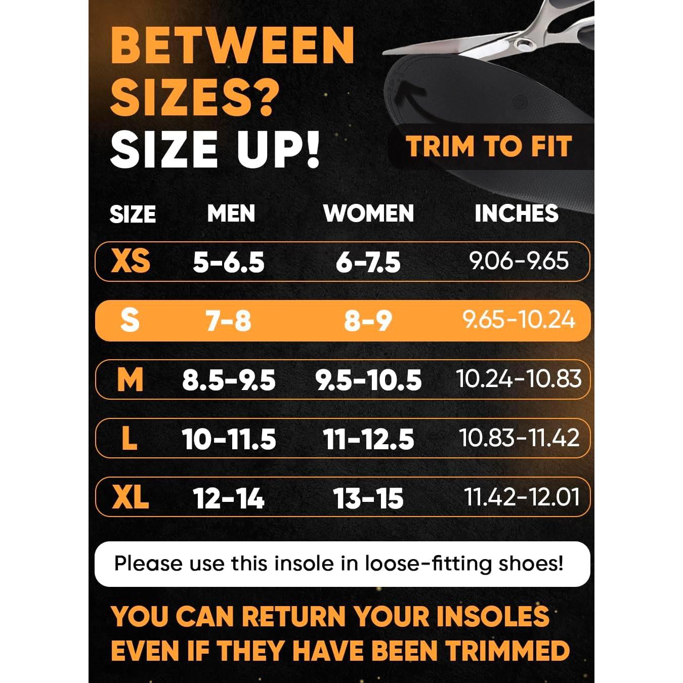 Plantillas Ortopédicas CRUVHEAL Arco Alto para Fascitis Plantar - Negro S