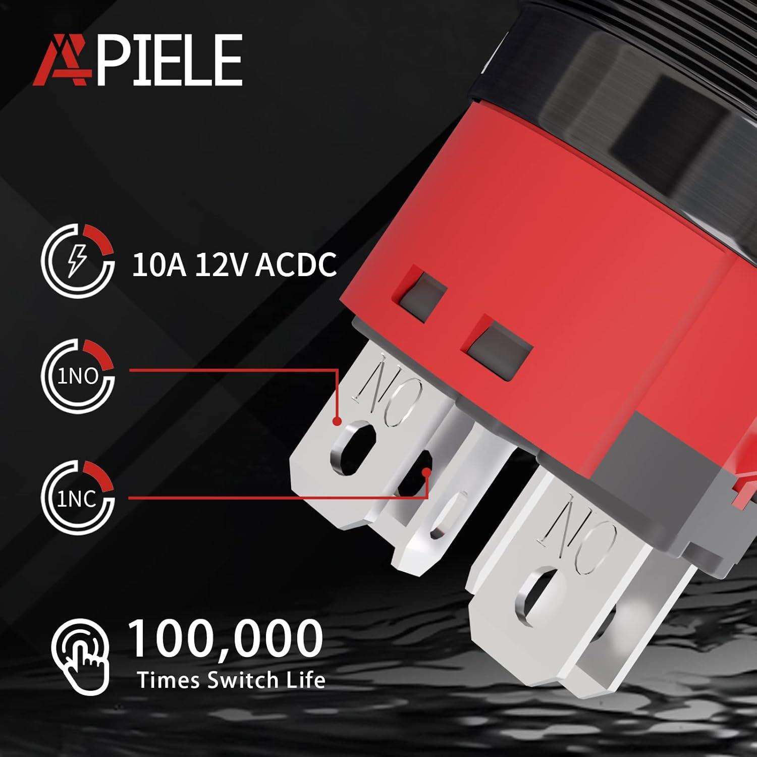 Interruptor Pulsador 22mm APIELE 12V 10A Metal IP65