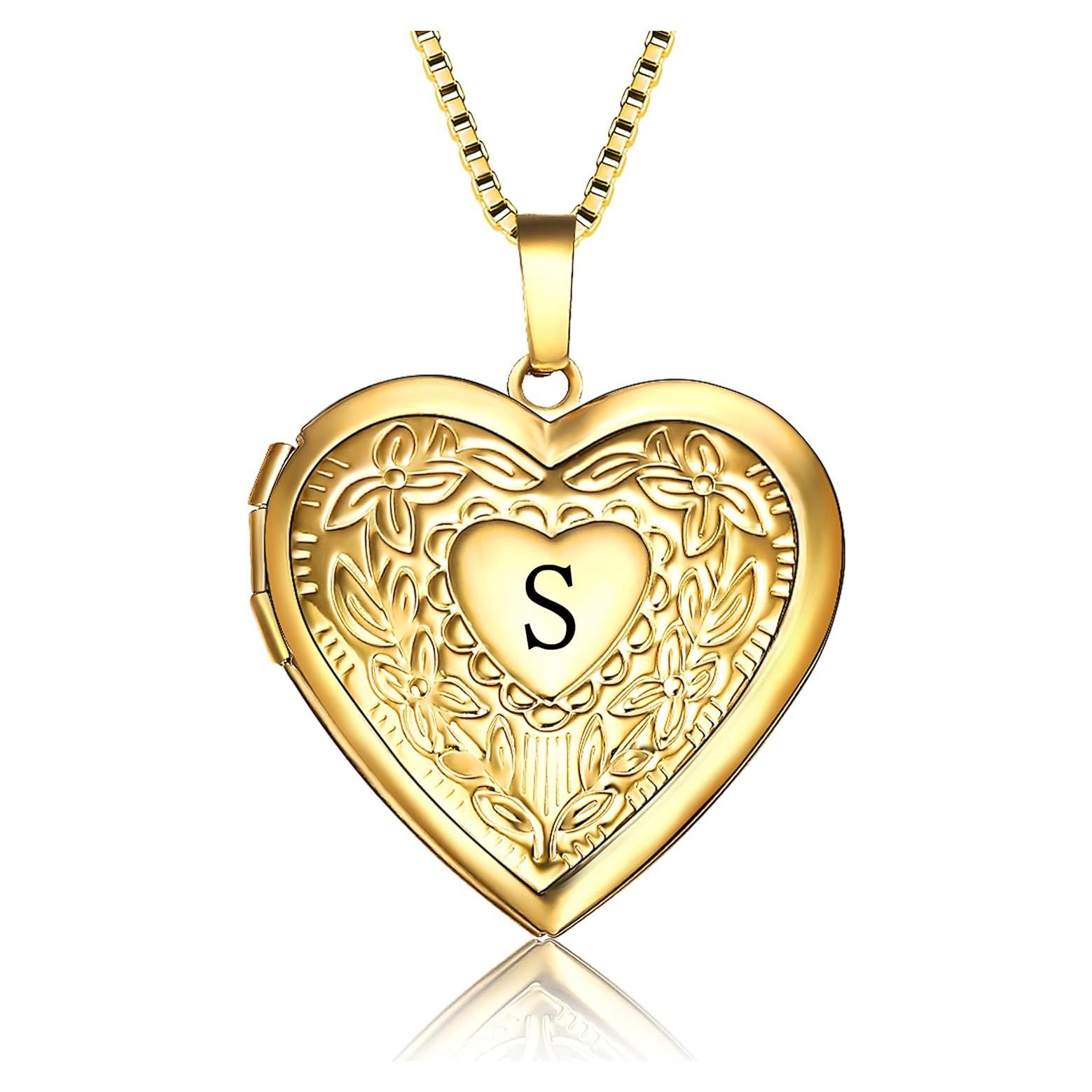 Collar medallón corazón Goking con letra S y fotos