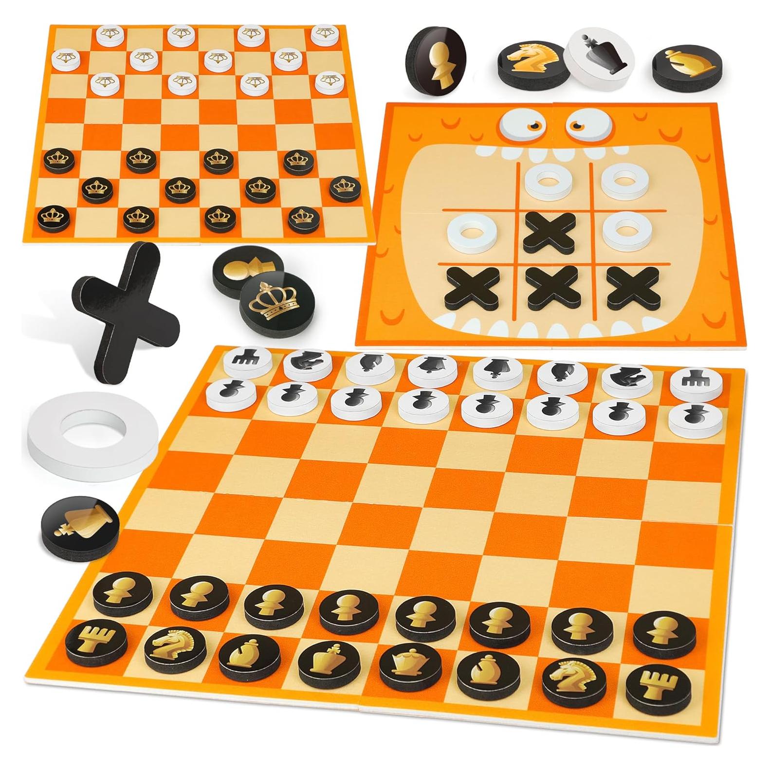 Juego de Mesa Coogam 3 en 1 Ajedrez Damas y Tres en Raya