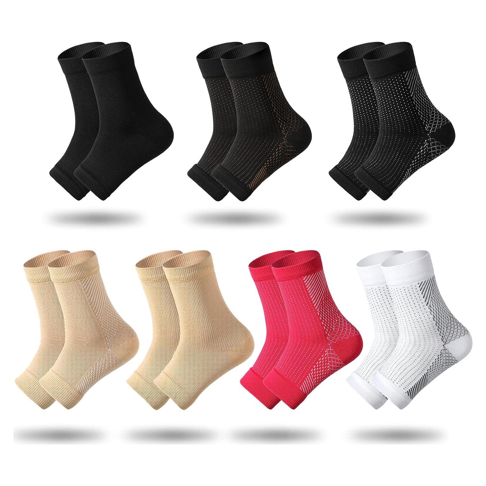 Geyoga 7 Pares Mangas de Compresión para Tobillo Alivio Dolor