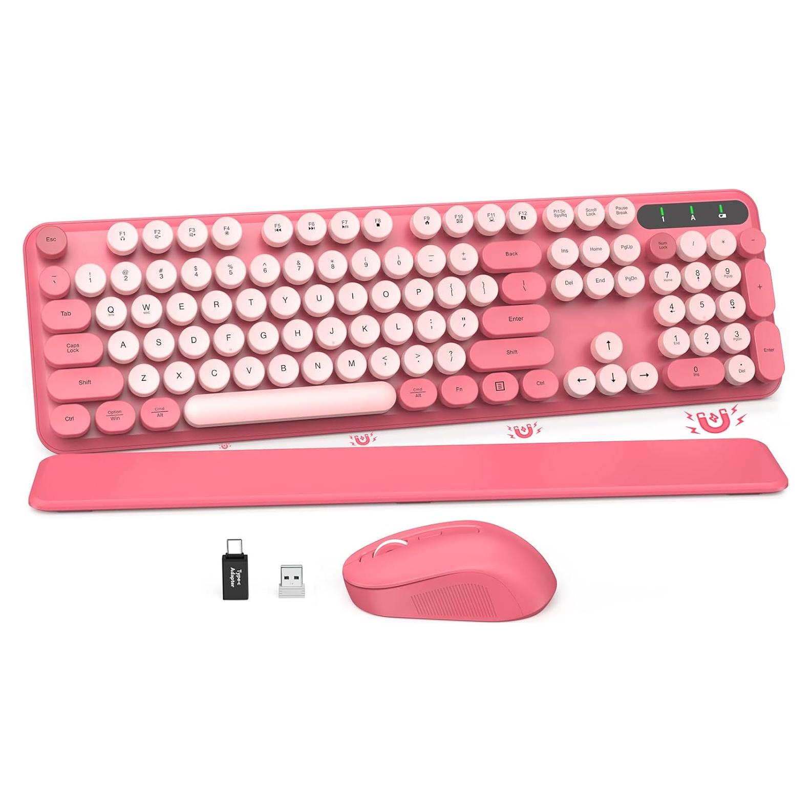 Combo Teclado y Ratón Inalámbrico SABLUTE Rosa Retro