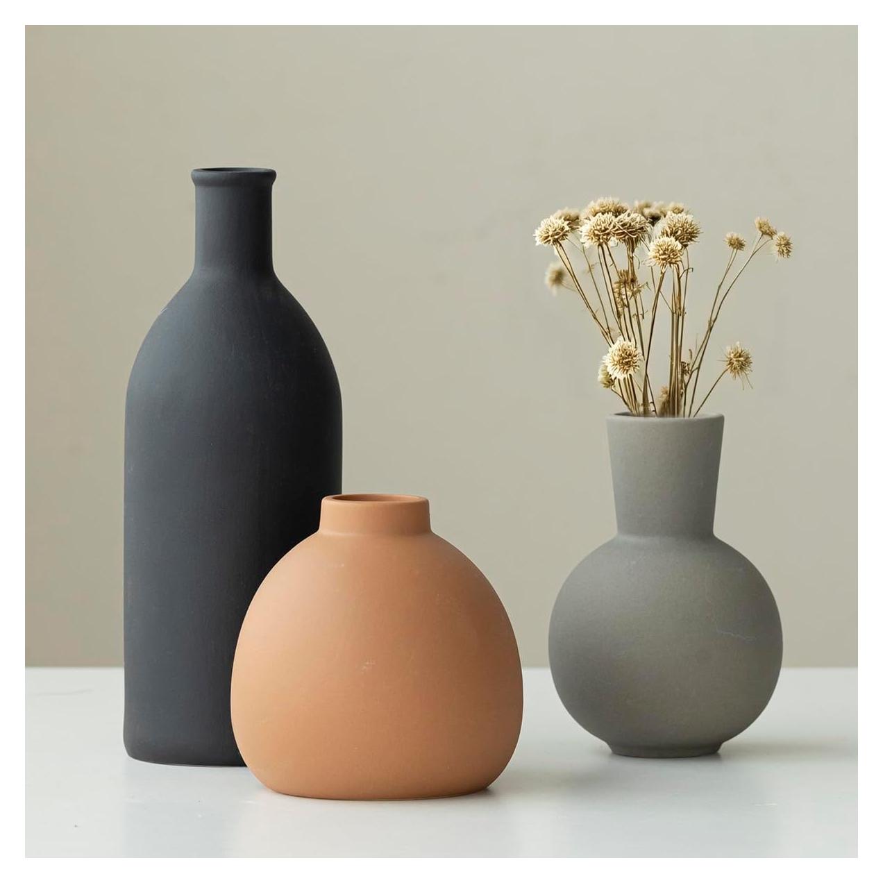 Juego de 3 Jarrones de Cerámica Vaurcesa Modernos Mate