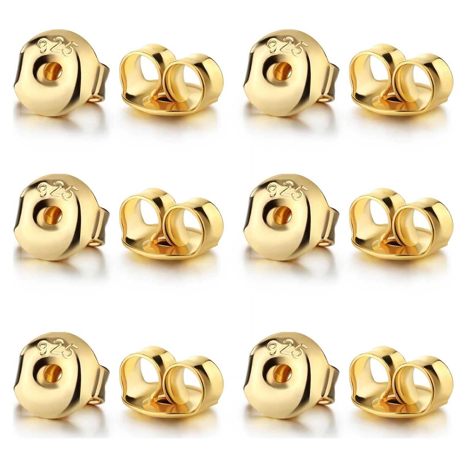 Respaldo Hipoalergénico para Aretes de Plata Baño Oro 14K - 12 Pcs