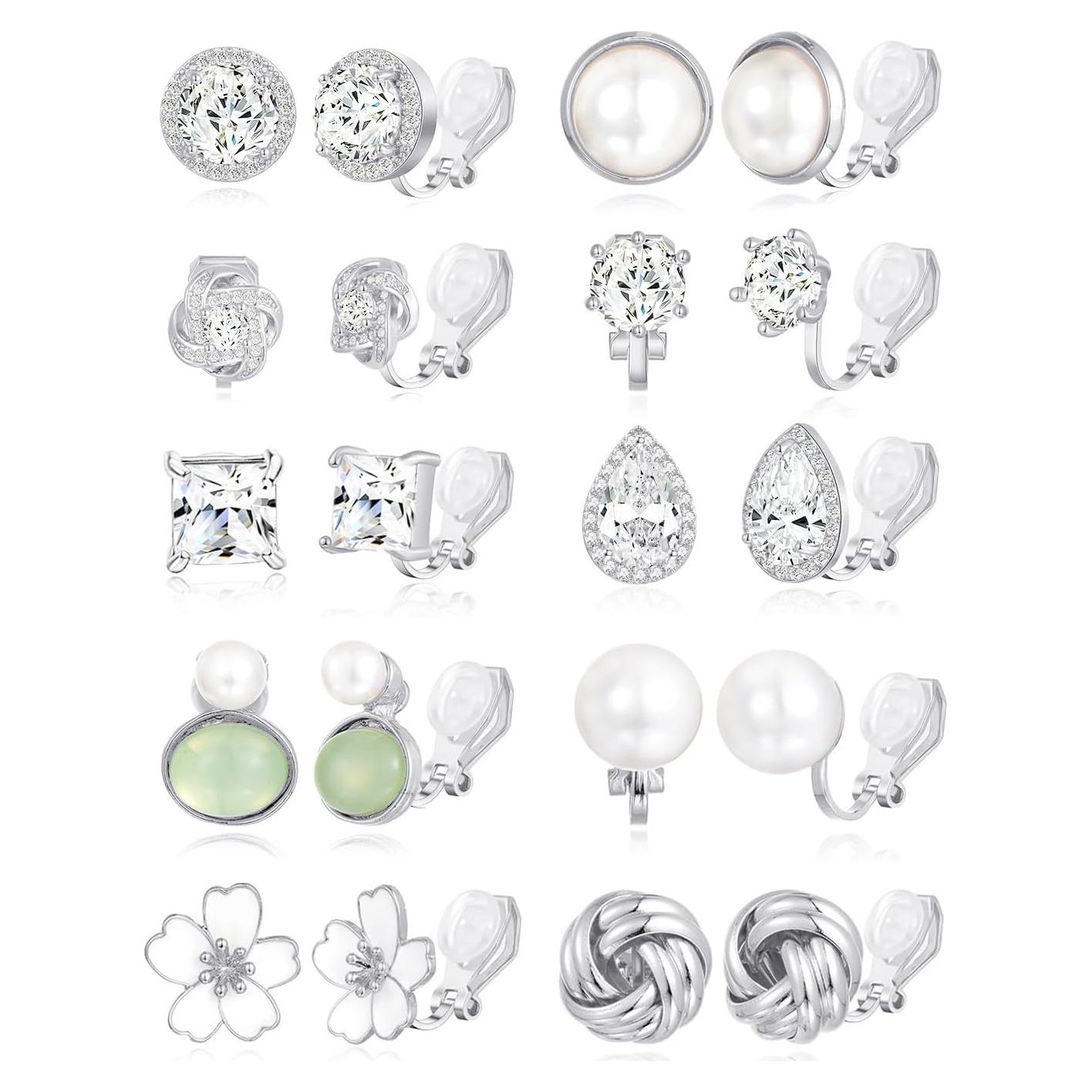 Conjunto 10 Pares Pendientes de Clip Tornito Mujeres Plata