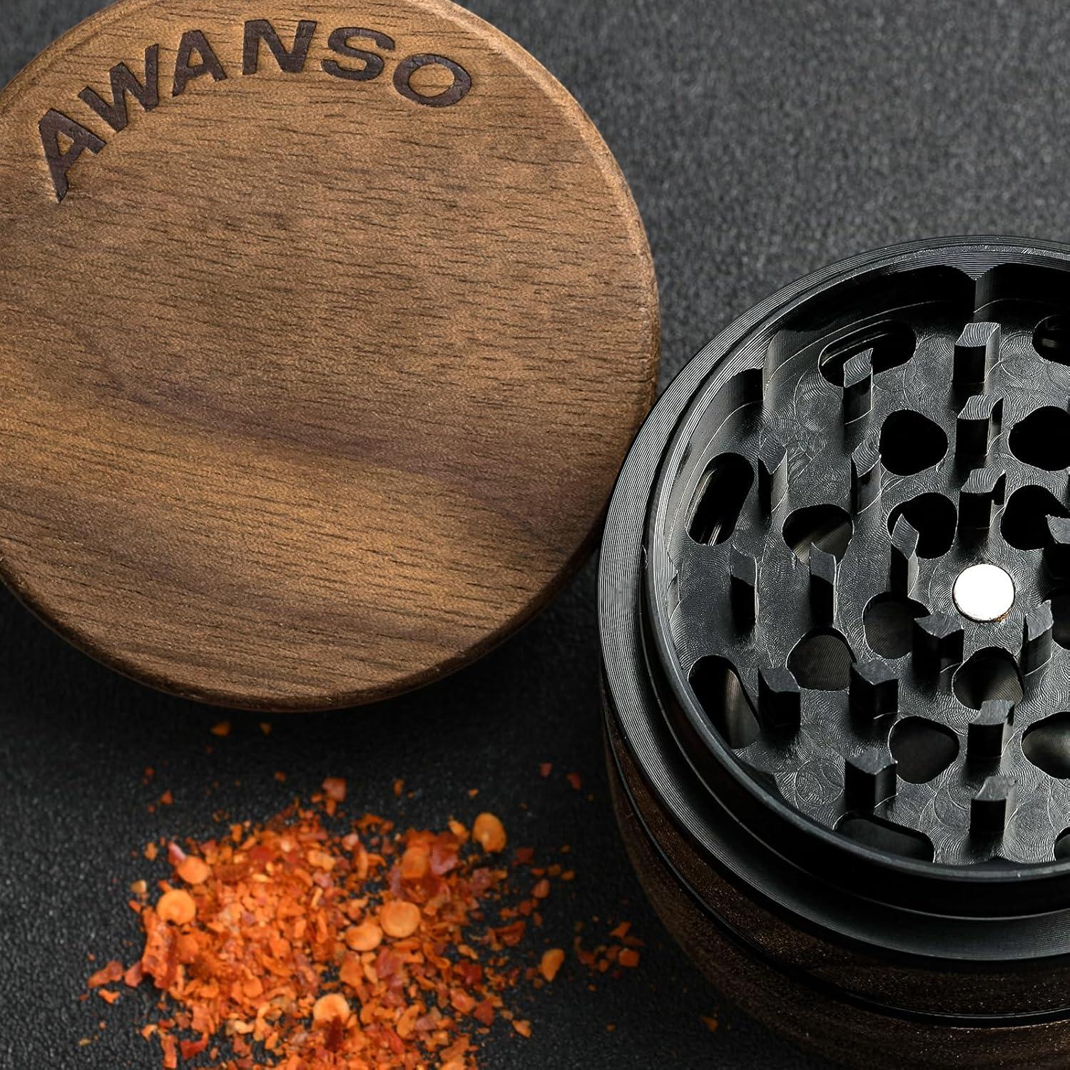 Molino de Especias Manual Awanso 3 Piezas Madera Nogal 6.35 cm