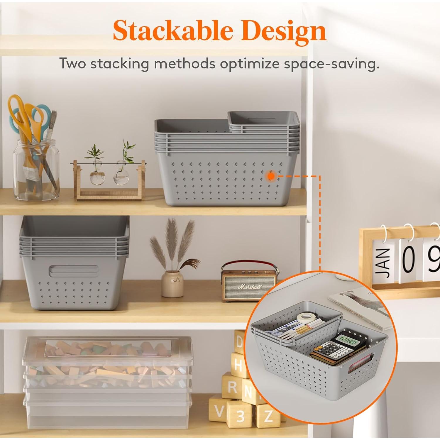 Cesta de Almacenamiento Plástico Lifewit 12 Piezas Gris