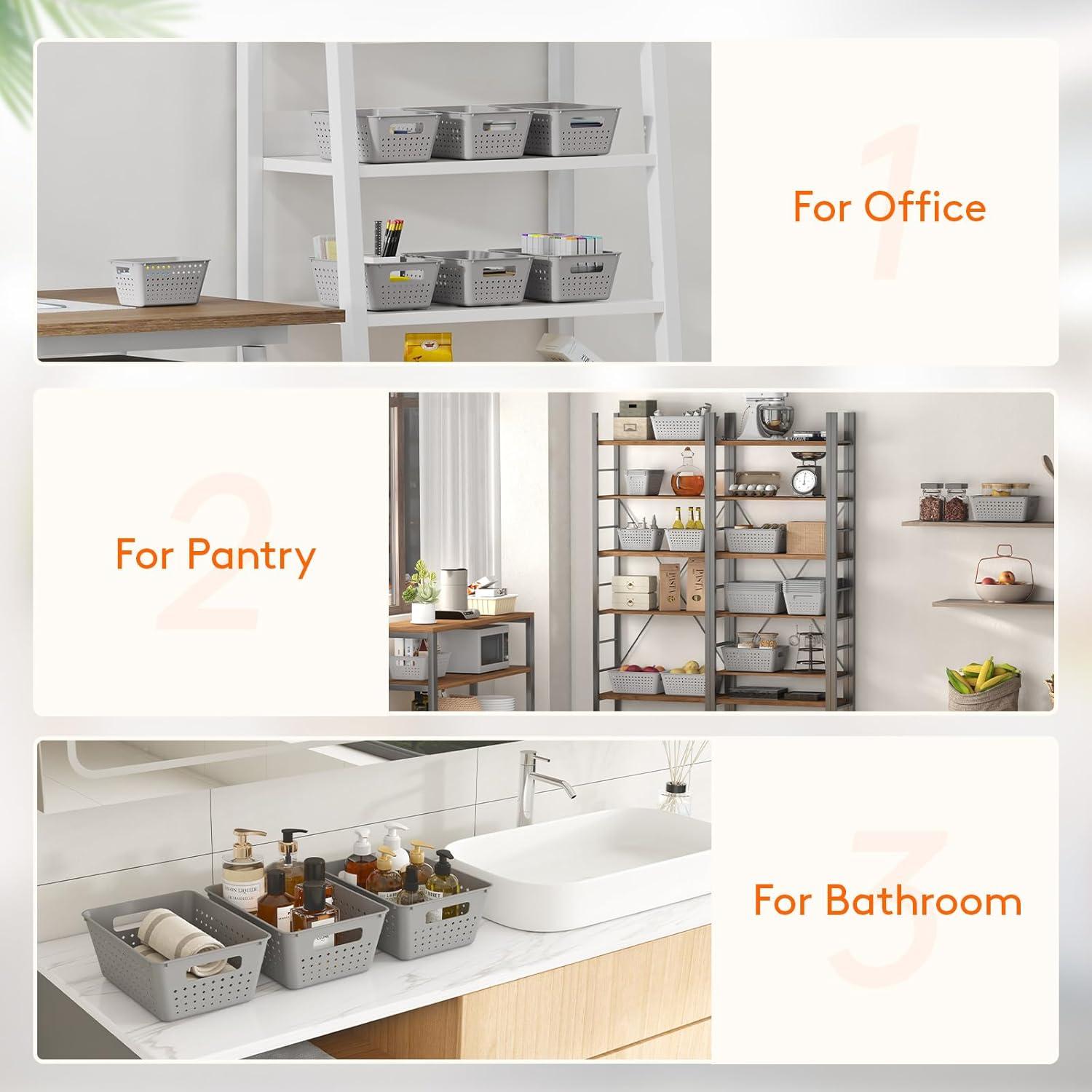 Cesta de Almacenamiento Plástico Lifewit 12 Piezas Gris