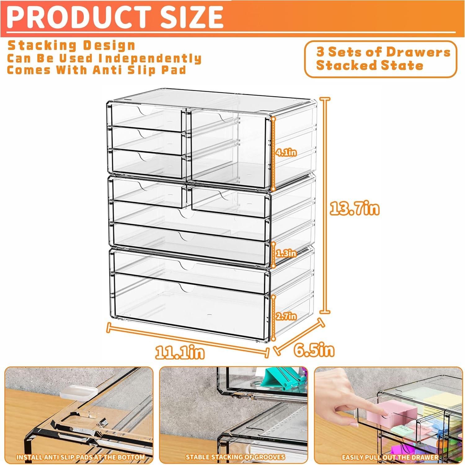 Organizador de Cajones Yieach 10 Cajones Acrílico Transparente