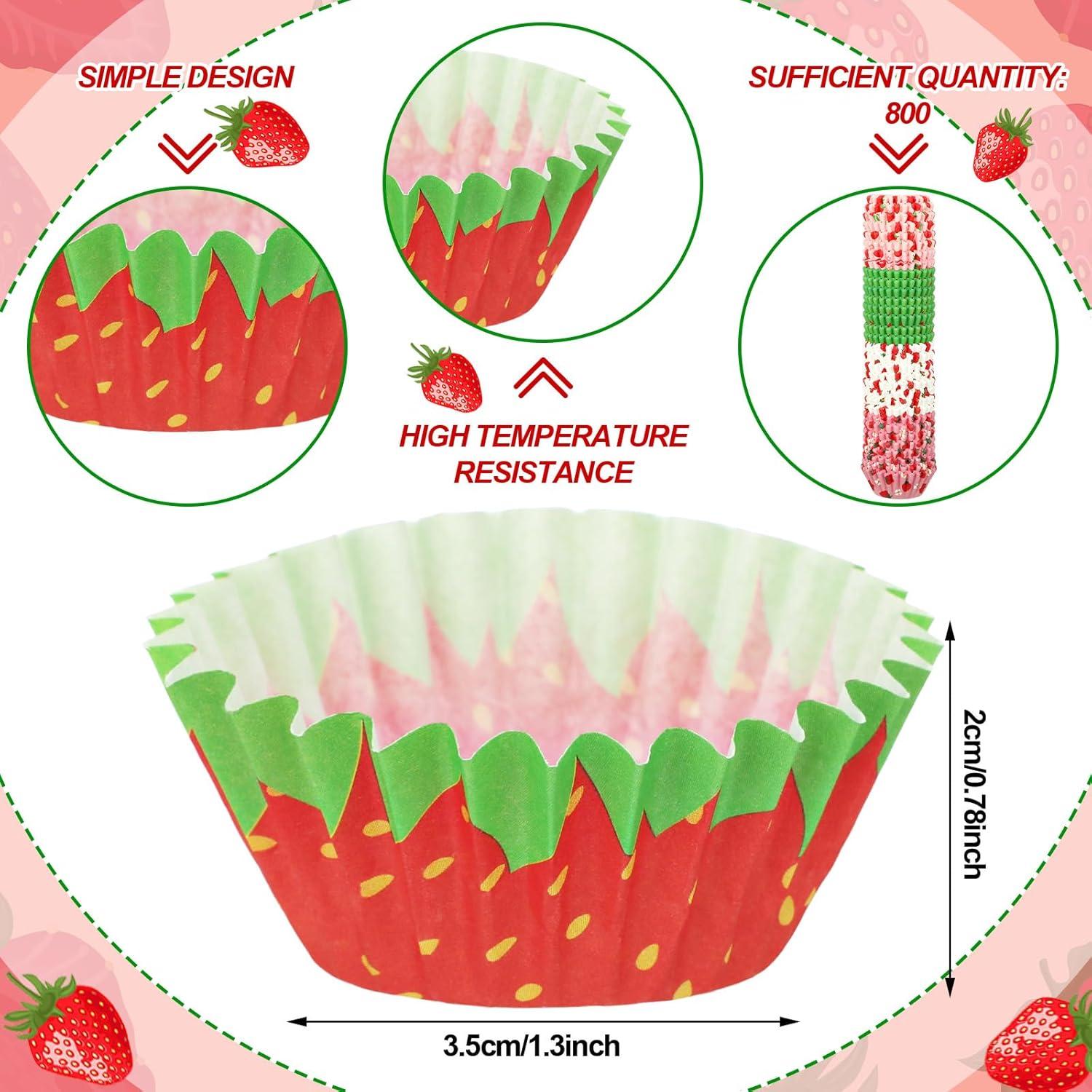 Jetec 800 Pcs Cupcake Liners Cupcake Wrappers Grease Proof Blue Muffin Liners Disposable Cupcake Papers Baking Cups for Baking Weddings Party (Strawberry, 1.38 x 0.79 inch)