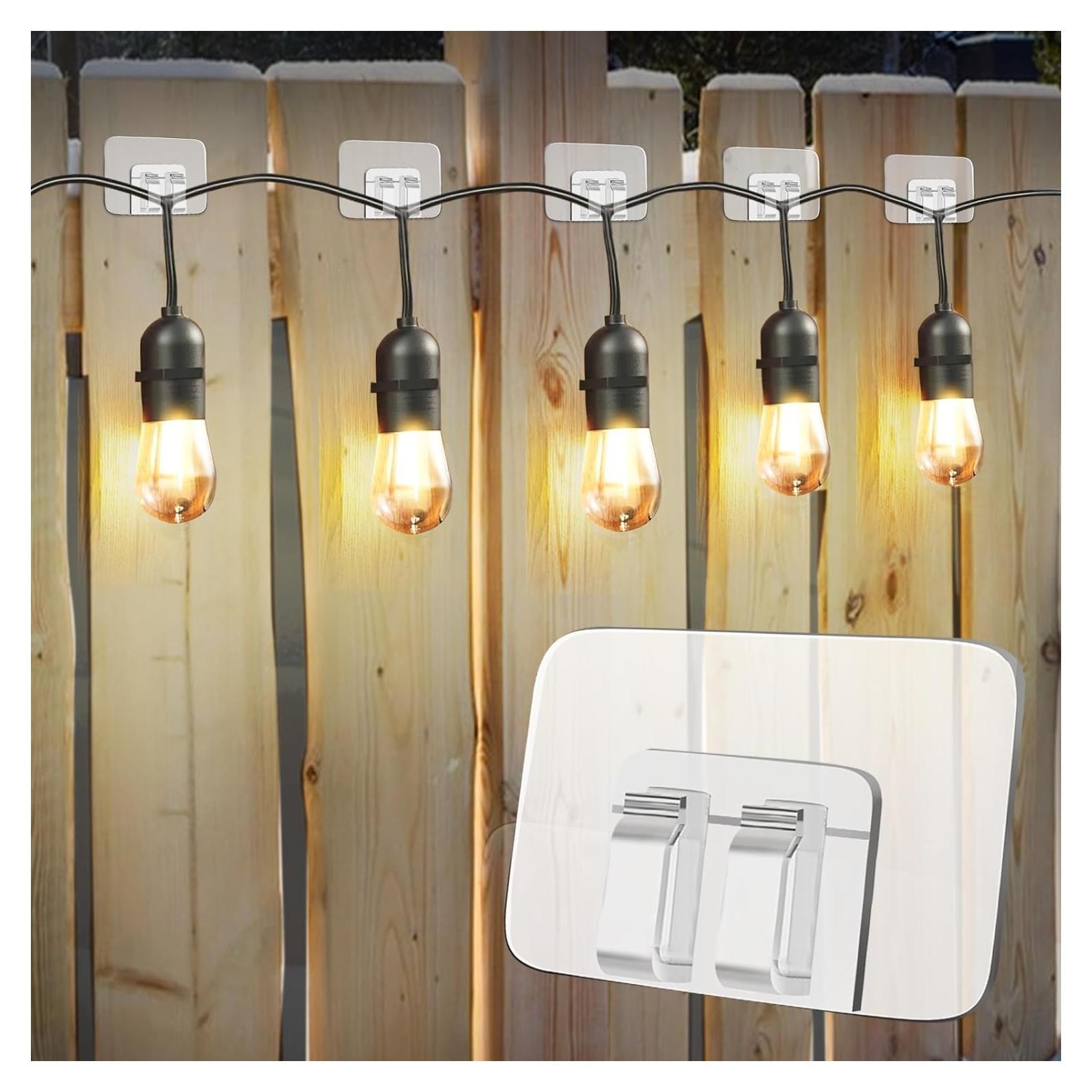 Ganchos para Luces de Cuerda Moonateen - 20 Clips Adhesivos Transparentes