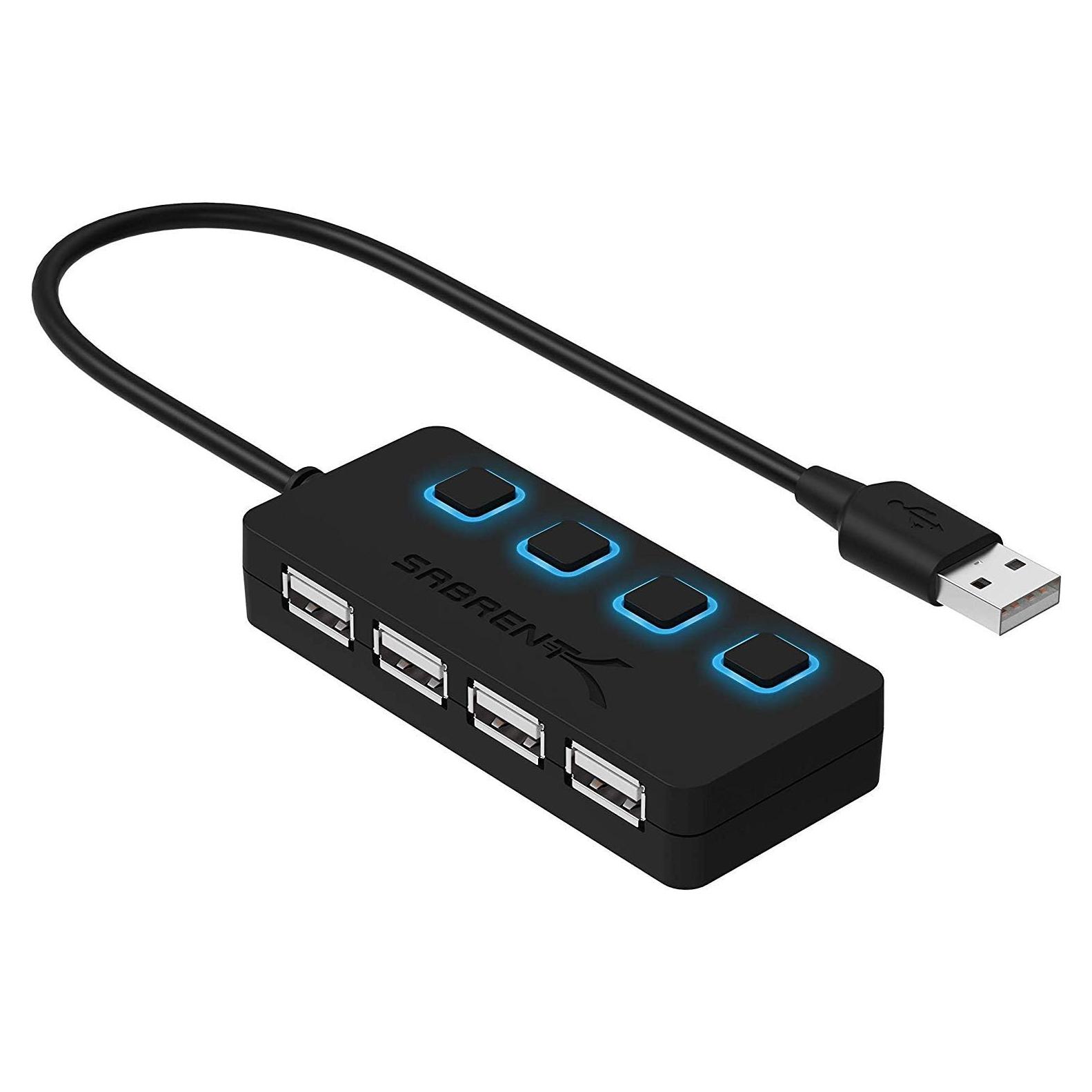 Hub USB 2.0 Sabrent 4 Puertos con Interruptores LED