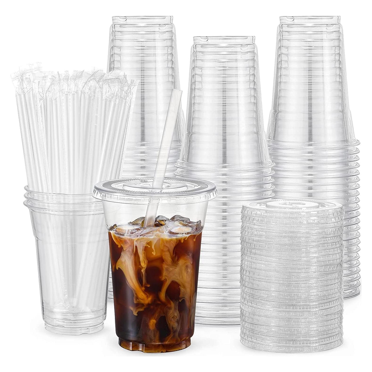 Vasos de Plástico Transparentes VITEVER 100 Sets 12oz con Tapas y Pajitas