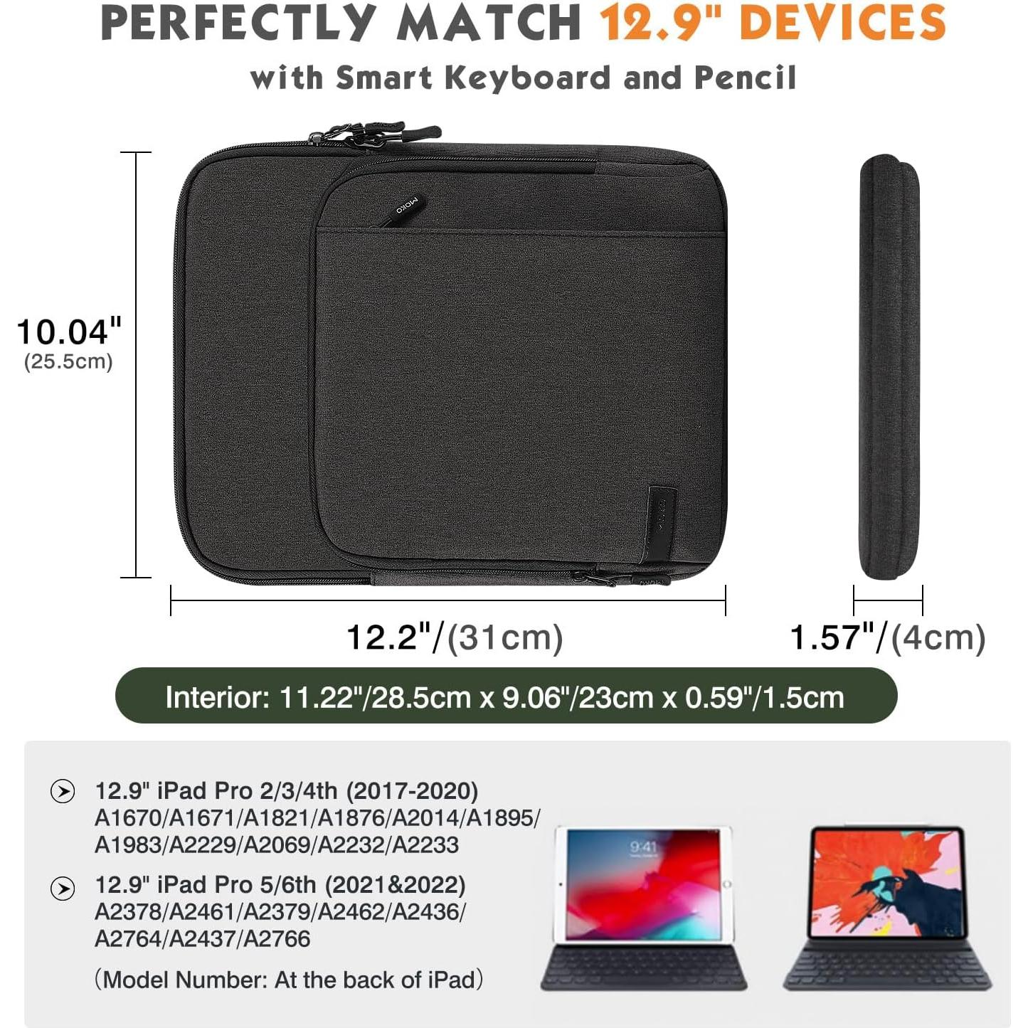 Funda para Tableta MoKo 12.9" Negra y Gris, Compatible iPad Pro