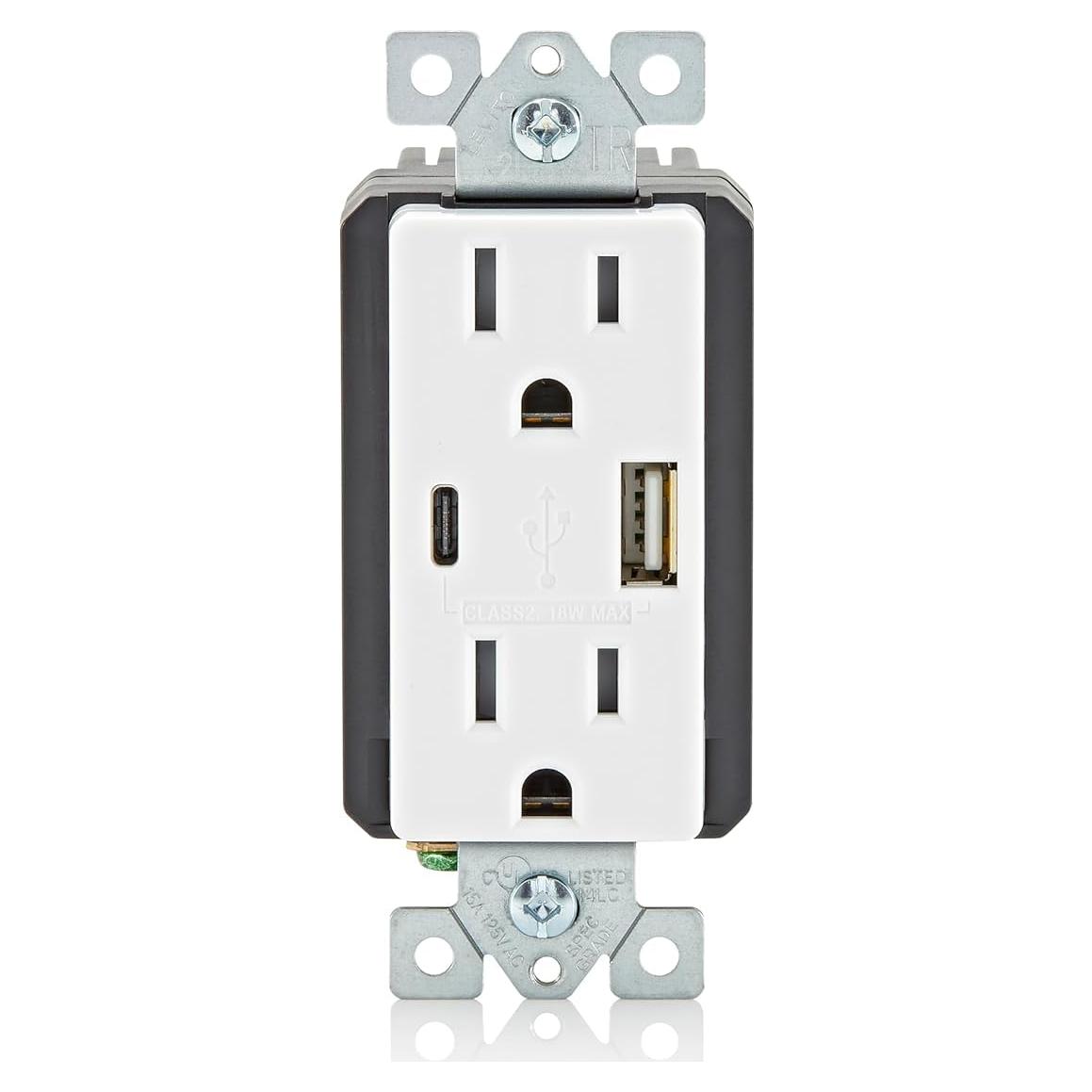 Cargador de Pared USB Leviton T5638 18W Tipo A/C Blanco
