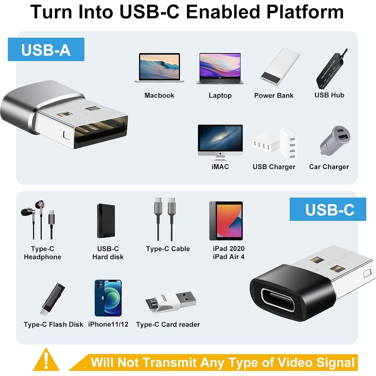 Adaptador USB a USB C Ainisoul 8 Piezas 480 Mbps Carga 5V/3A