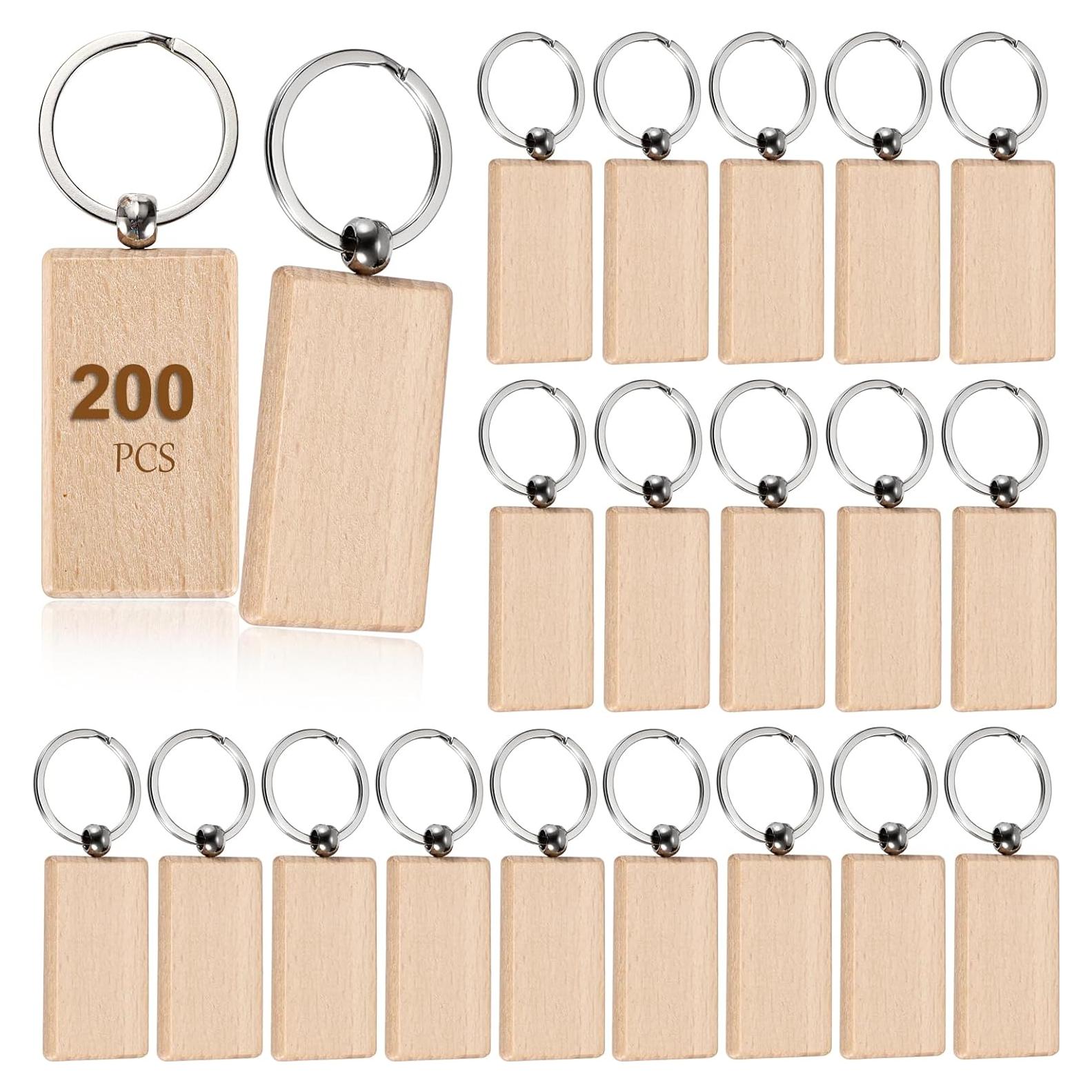200 Etiquetas de Llave de Madera JUXYES para Grabado 56x32mm