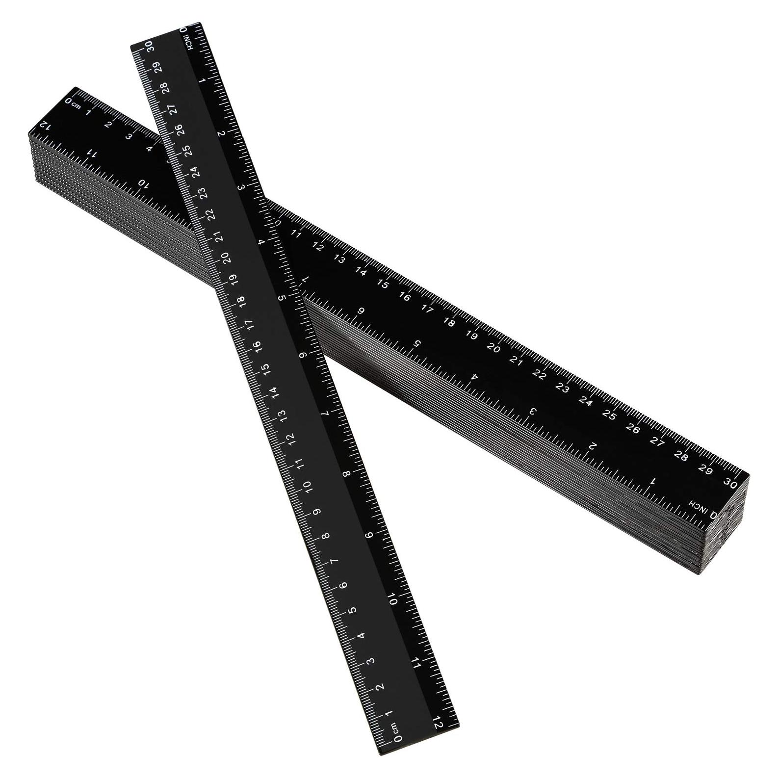 Paquete de 50 reglas de plástico negro EBOOT 30 cm estándar