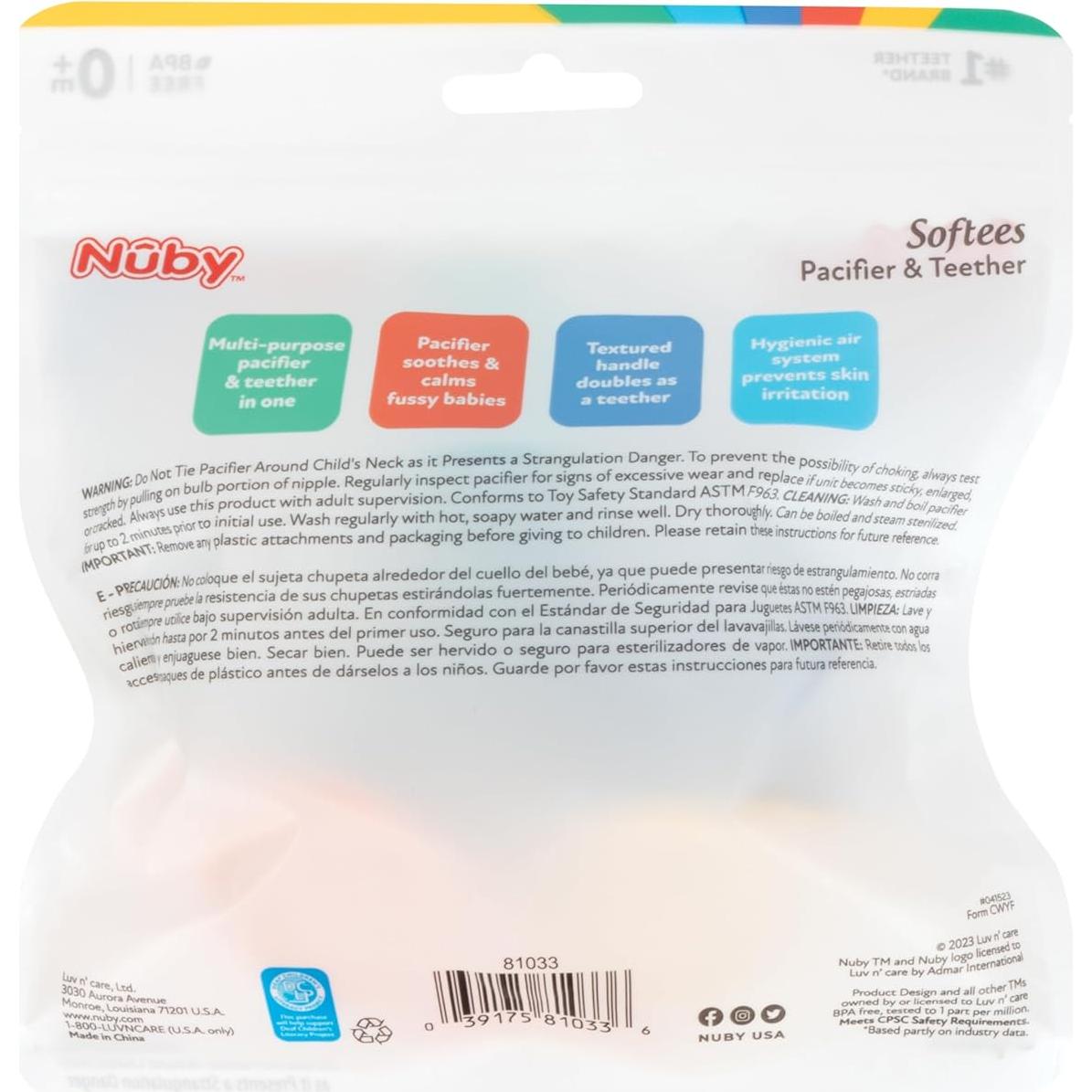 Chupete y Mordedor de Silicona Nuby Softees - 5 Unidades - 0+ Meses
