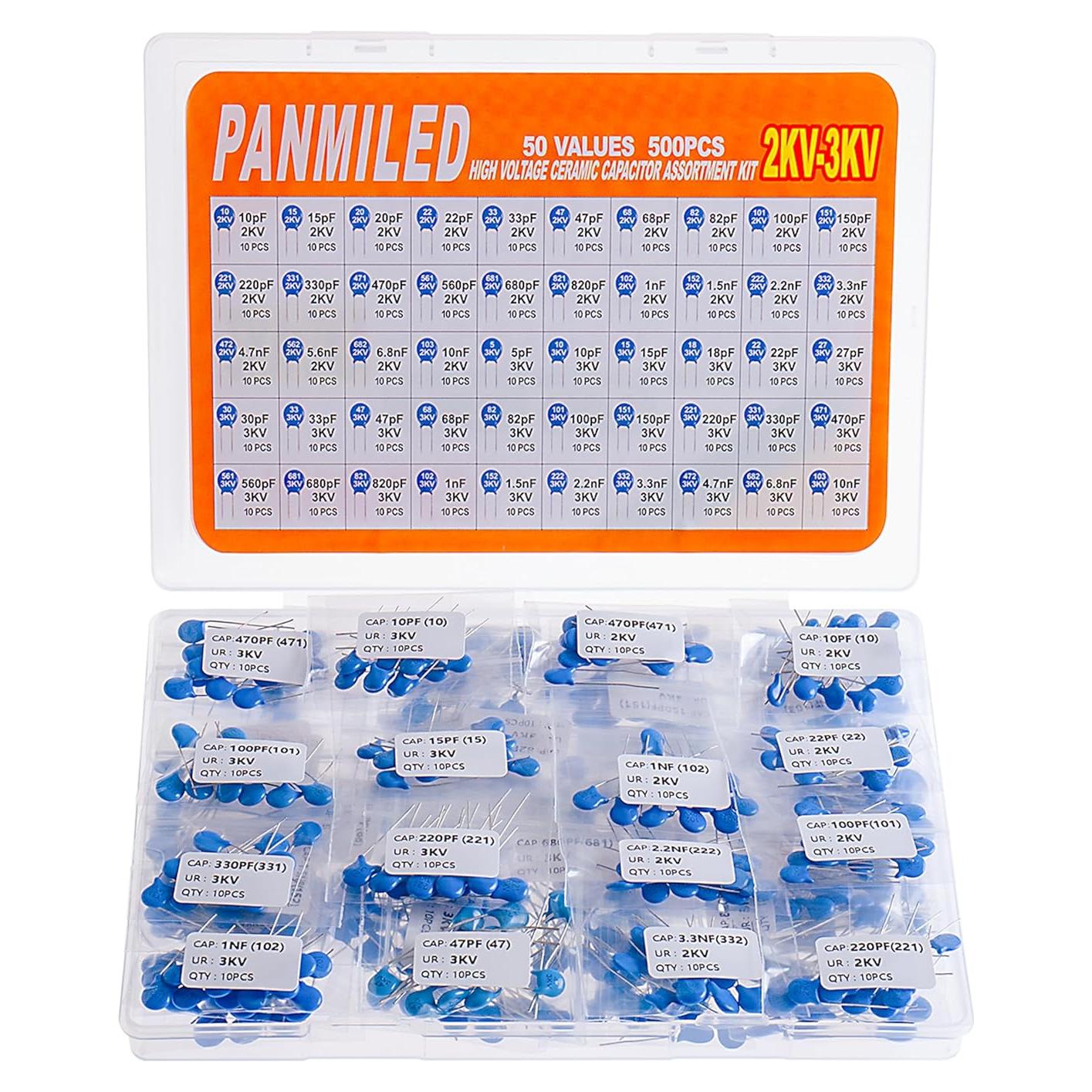 Kit de Capacitores Cerámicos Alta Tensión PANMILED 500 Piezas
