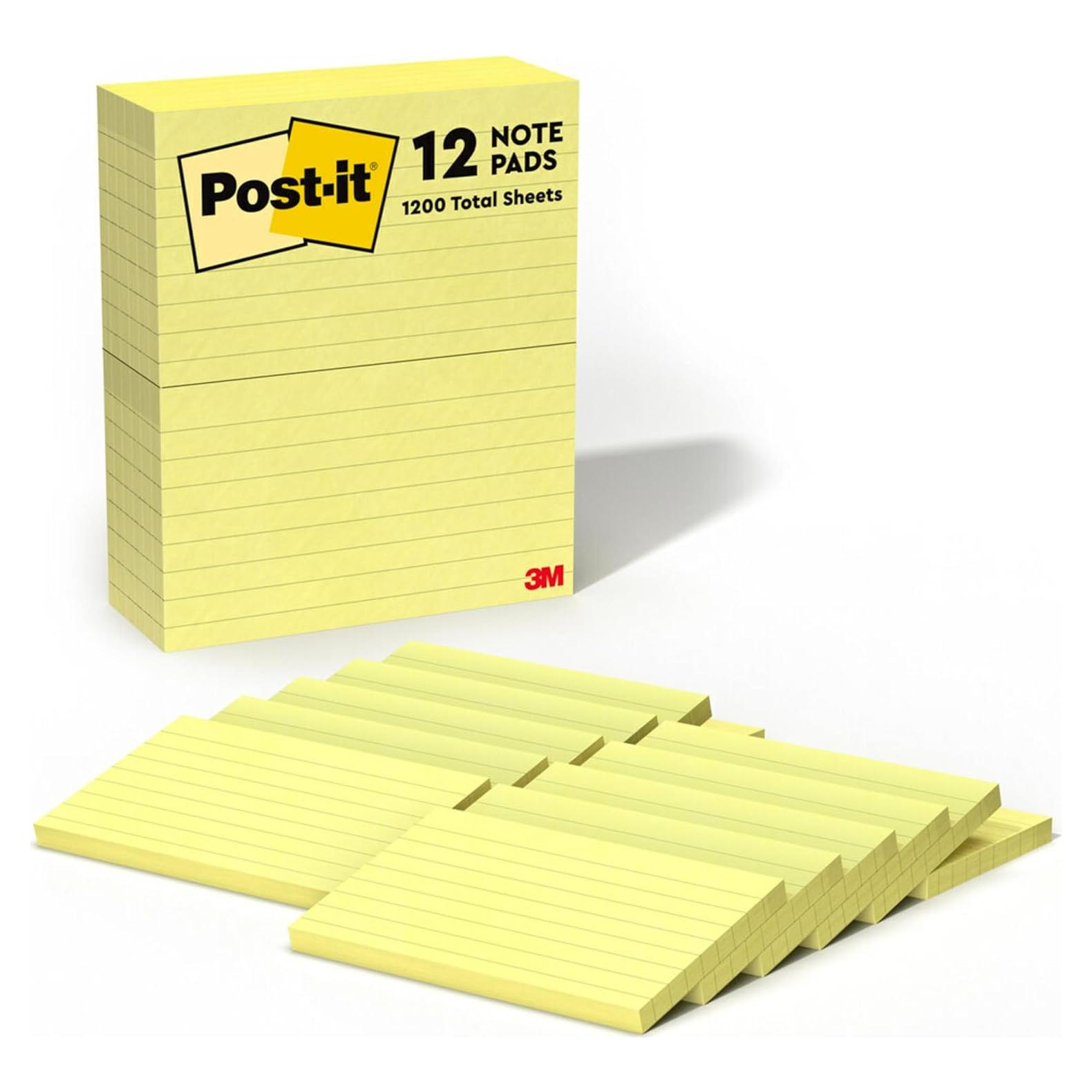 Notas Post-it Amarillo Canario 7.6 x 12.7 cm 12 blocs 100 hojas
