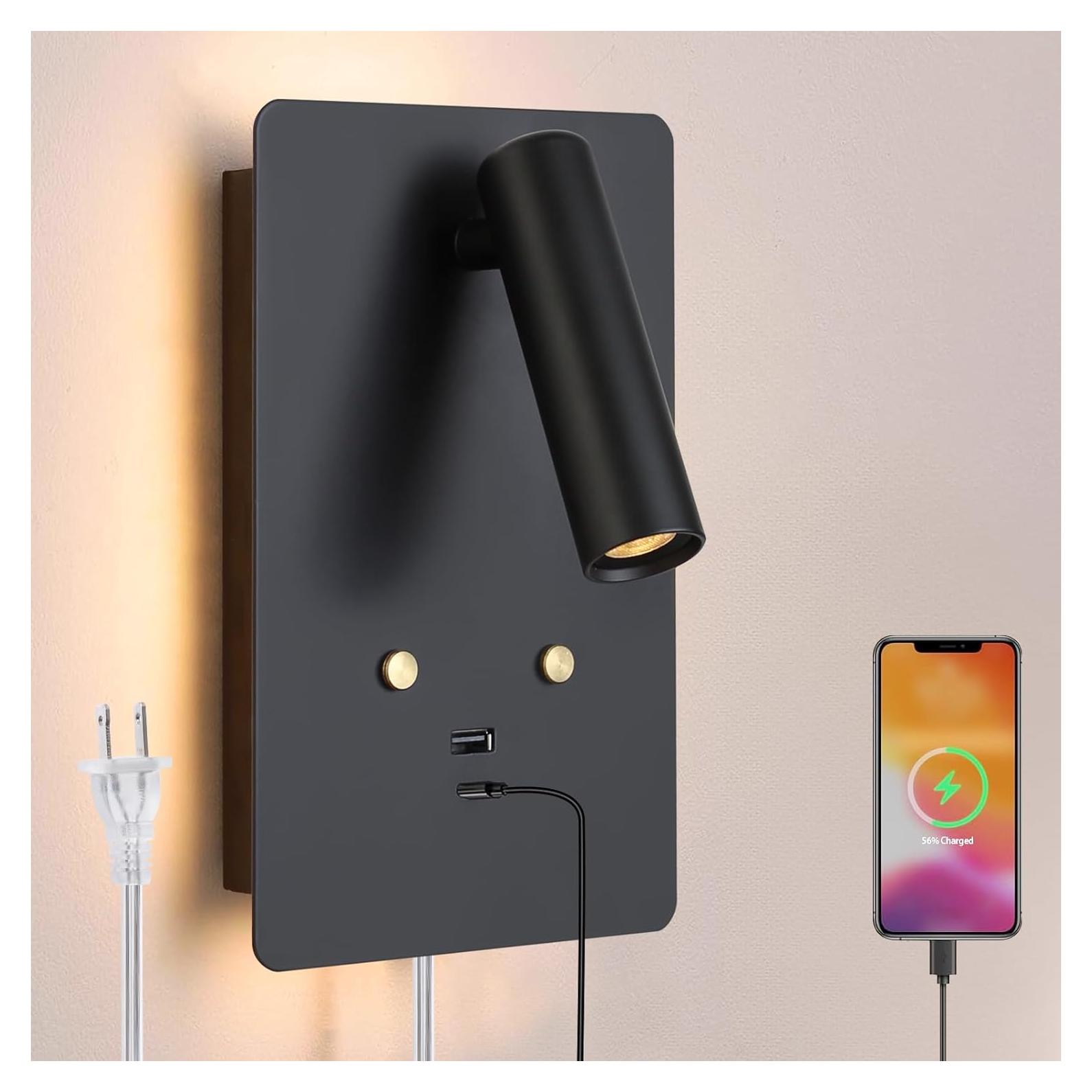 Luz de Lectura Montada en Pared ZEROUNO LED con USB Negro