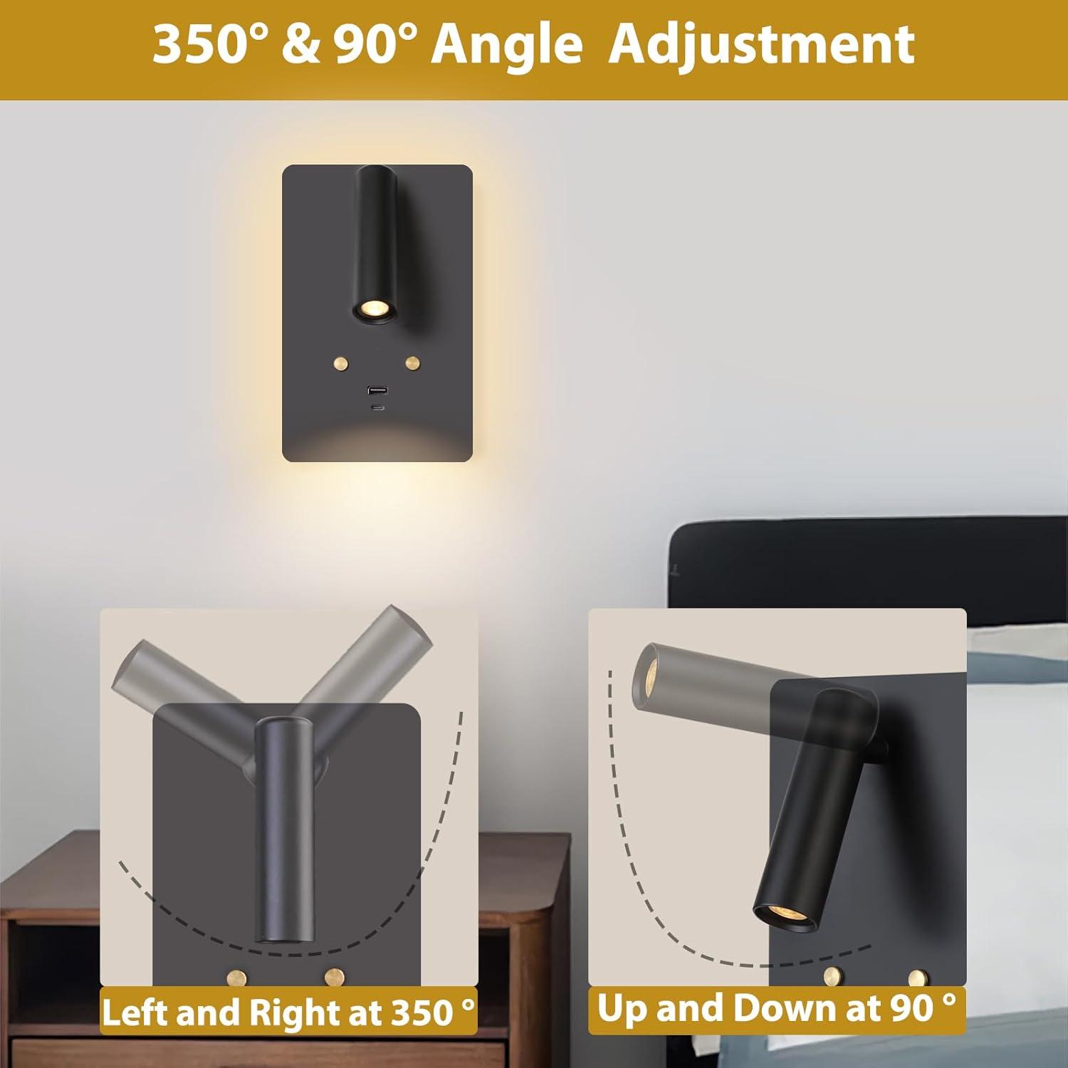 Luz de Lectura Montada en Pared ZEROUNO LED con USB Negro